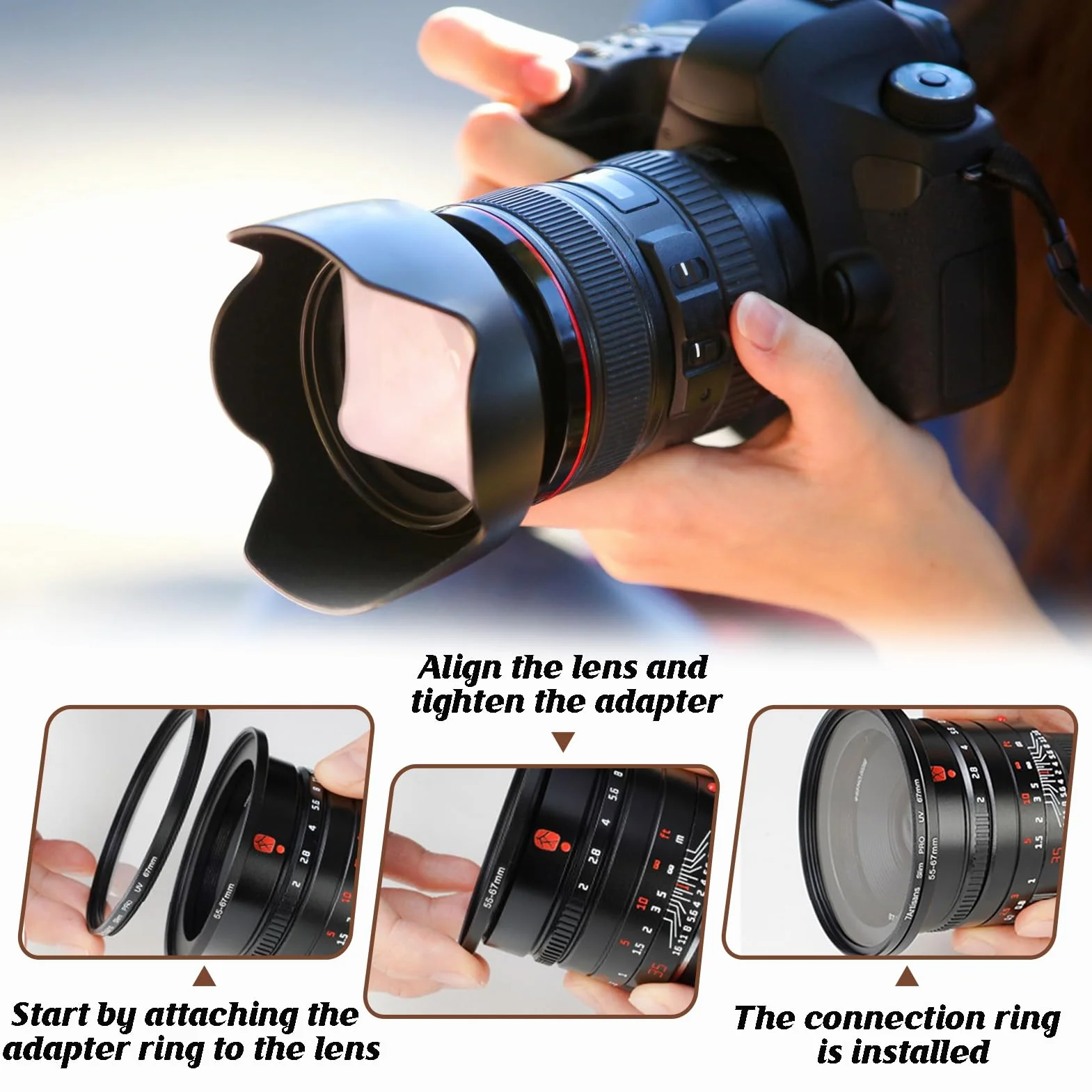 Bague d'Adaptation pour Filtre d'Objectif d'Appareil Photo Métal, 8pcs Step Rings