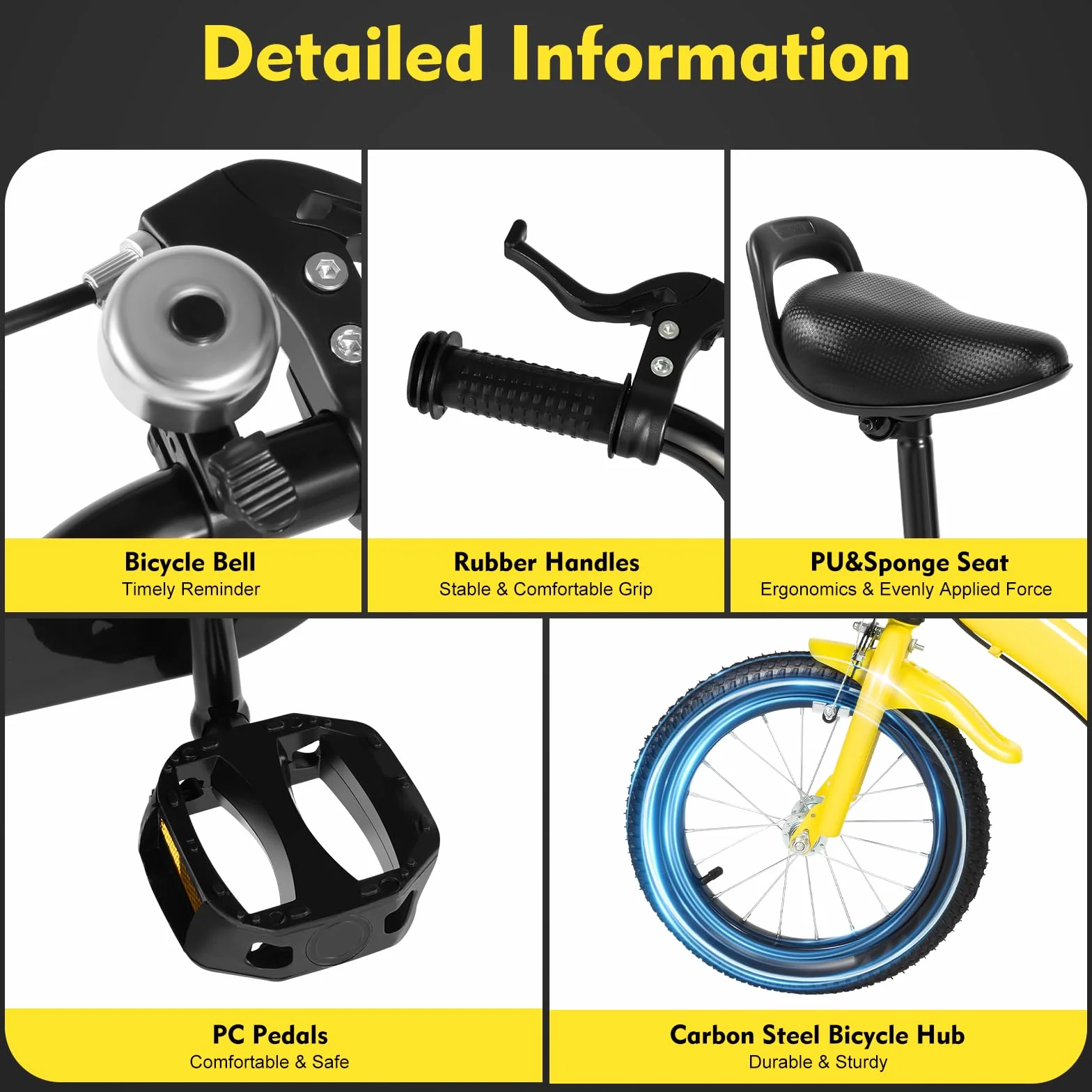 Vélo enfant 14 pouces roues stabilisatrices béquille siège réglable 55-66 cm