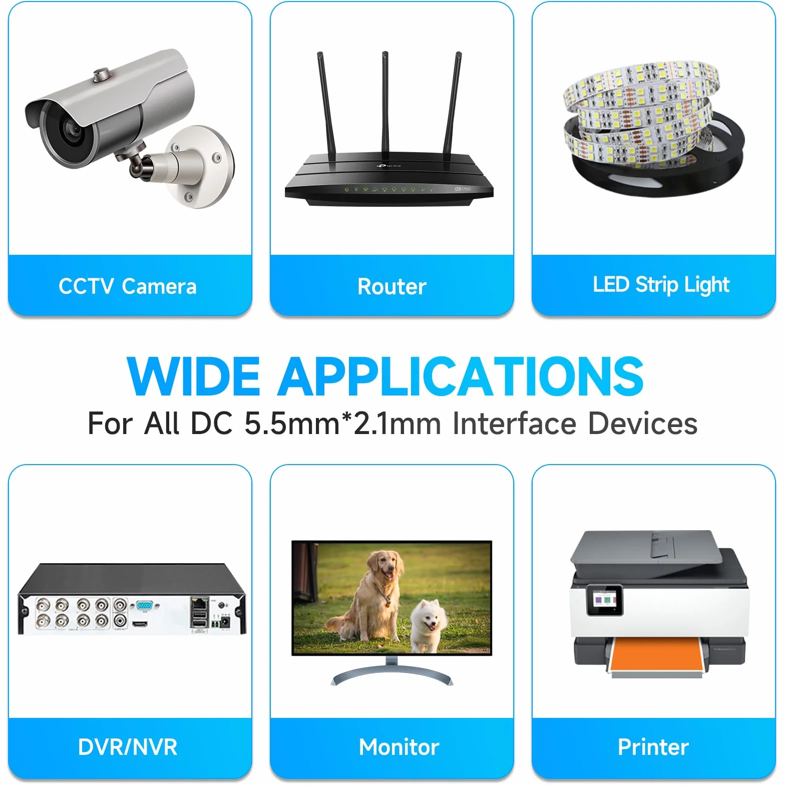 Lot de 2 câbles d'extension d'alimentation CC de 1 m, cordon d'alimentation mâle à femelle de 5,5 mm x 2,1 mm pour caméras de sécurité CCTV, bande LED, adaptateur d'alimentation 12 V CC et plus (noir)