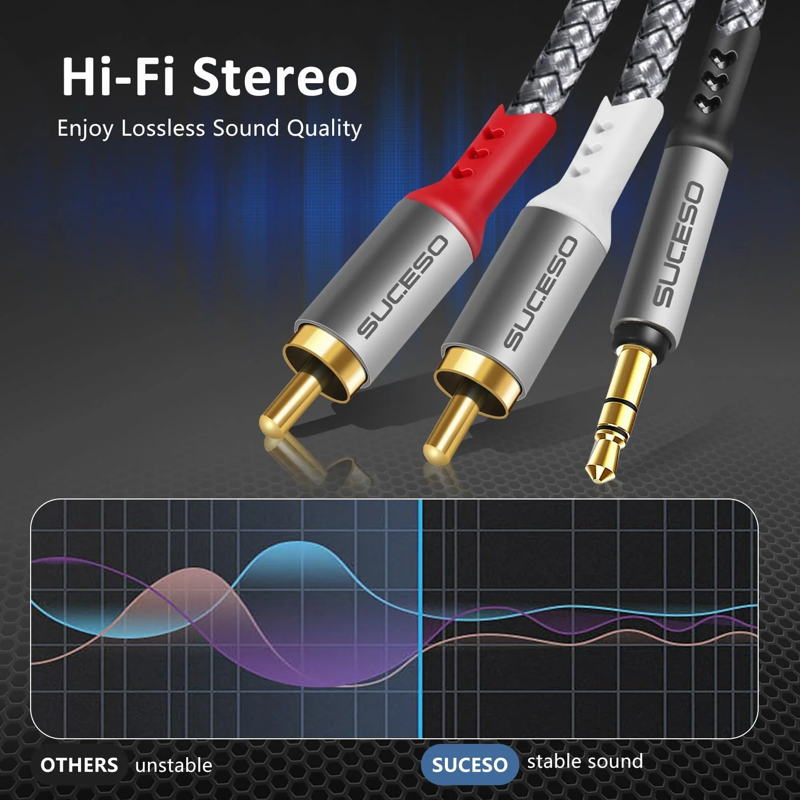 Câble Jack 3.5mm vers 2 RCA Mâles Adaptateur RCA Stéréo Câble Cinch Nylon Compatible avec Téléphone iPod Amplificateur Chaîne HiFi Home Cinéma TV DVD Autoradio Enceinte Barre de Son -3M
