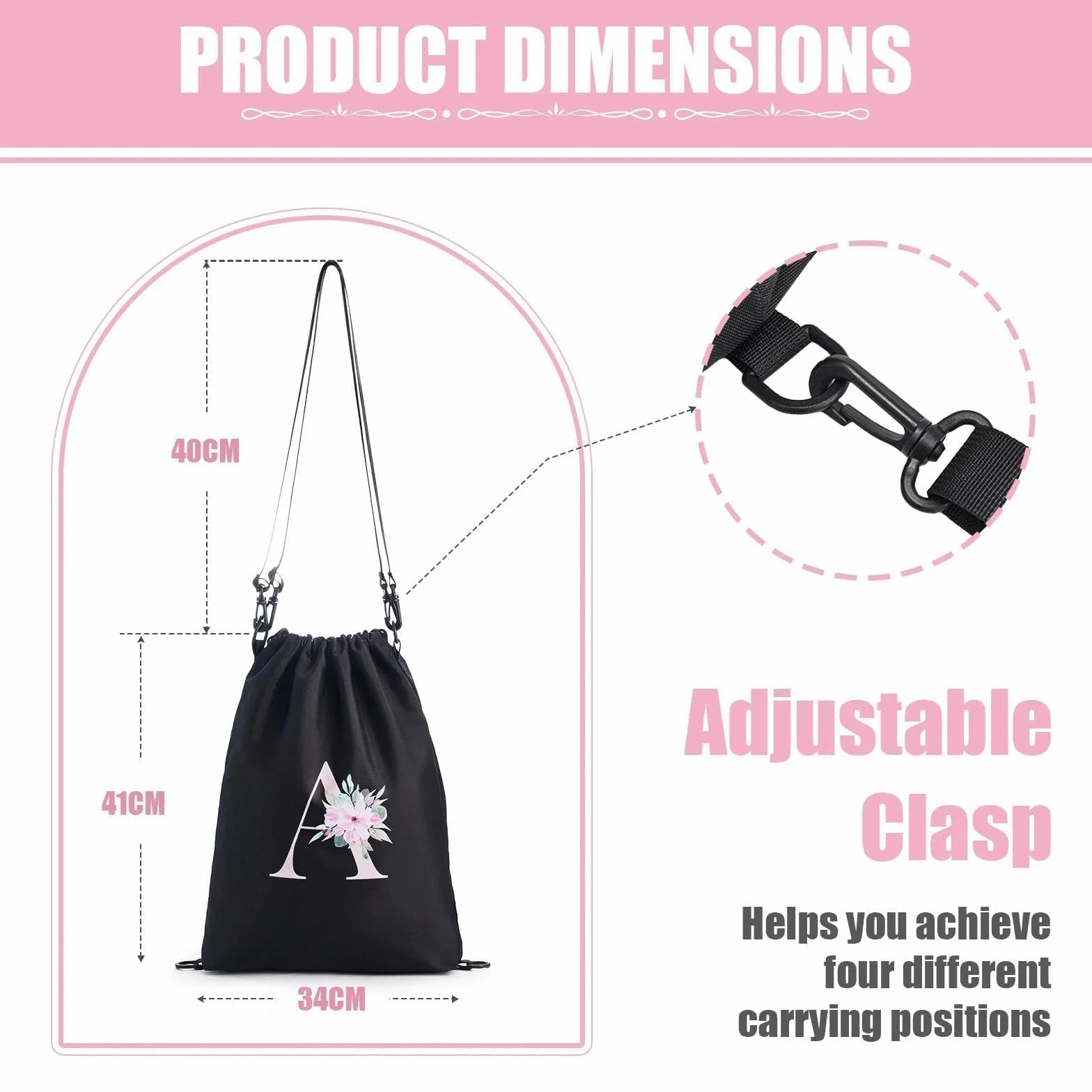 Sac à dos personnalisable imperméable 4 en 1 avec initiale florale, Noir, L