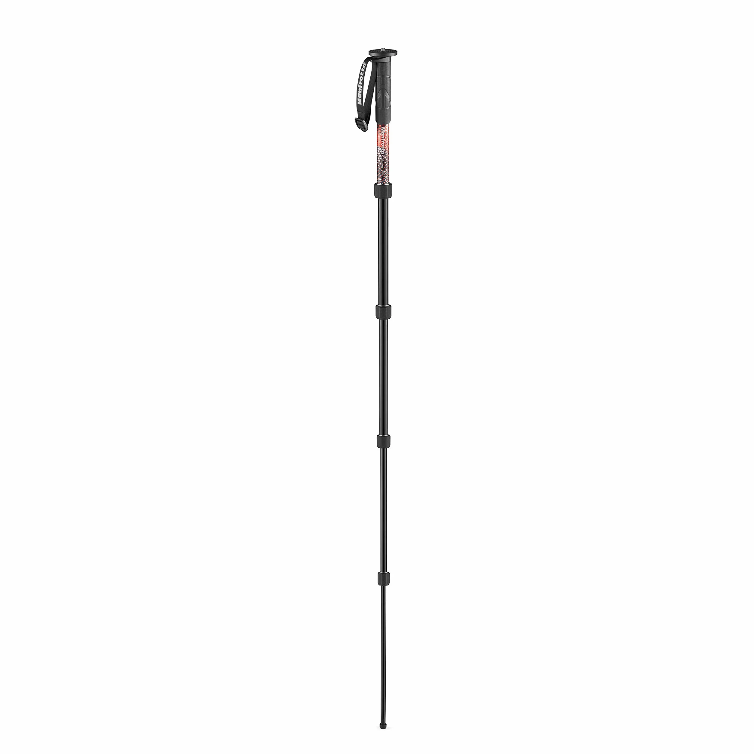 Monopode Manfrotto Element MII MMELMIIA5RD Rouge, à 5 Sections en Aluminium, avec dragonne, poignée en Caoutchouc, bagues de Serrage, Charge de 16 kg, pour Appareil Photo Compact, Hybride ou Reflex