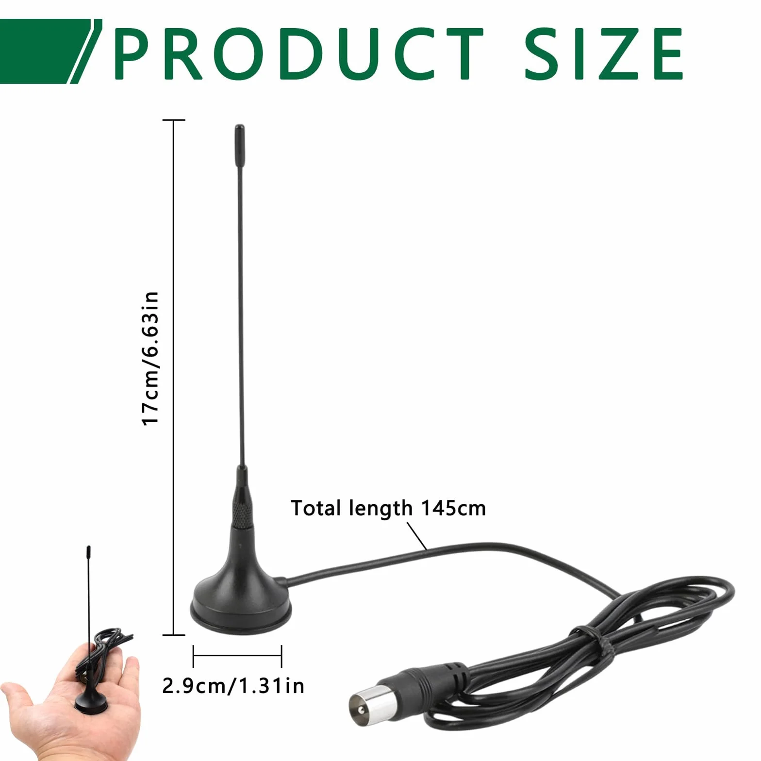 Antenne TV Intérieure TNT HD DTA180 - Antenne Puissante, Compacte et Portable avec Base Magnétique, pour Réception Télévisuelle en France et Belgique, pour Maison, Camping-Car, Caravane - Noir
