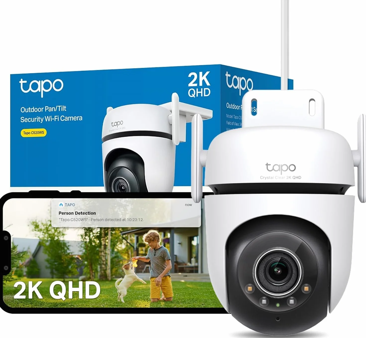 Tapo C520WS 2K (4MP) Caméra de Surveillance WiFi Extérieur 360°, Vision Nocturne Couleur, Détection de Mouvement, IP66