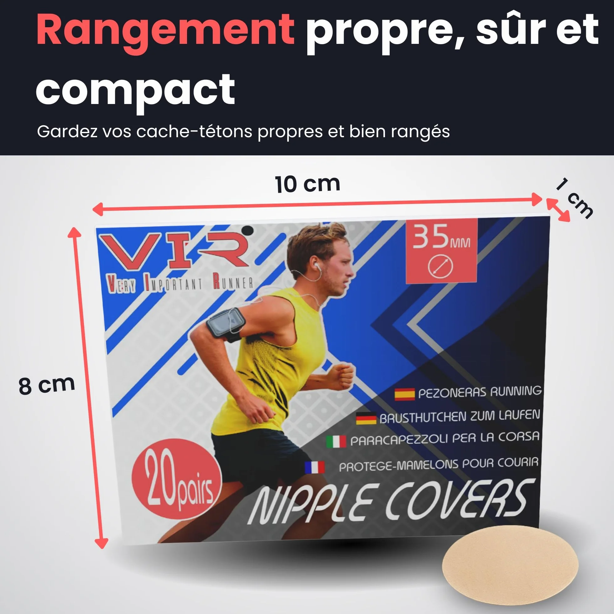 Protège Mamelon Running Homme 35mm Jetable Adhésif Résistant Cœur Doux