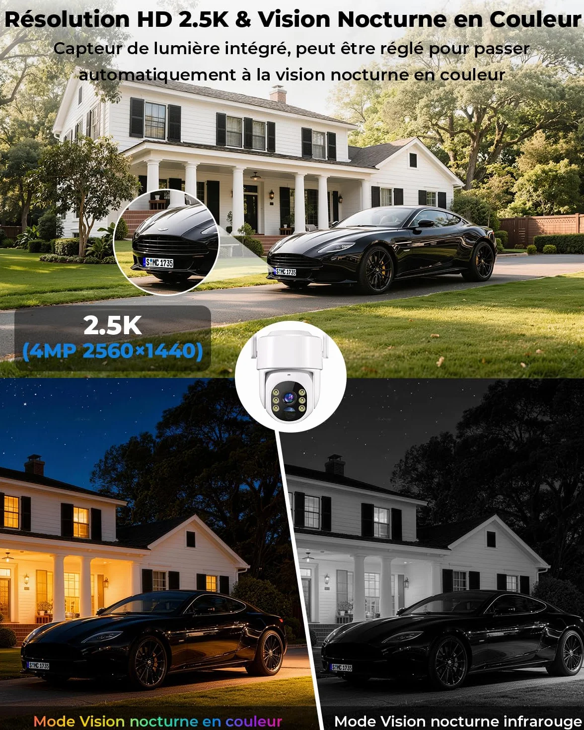 WESECUU Camera Surveillance WiFi Exterieure sans Fil Solaire 2.5K 4MP avec Panneau Solaire 5W, 360° PTZ, IP66