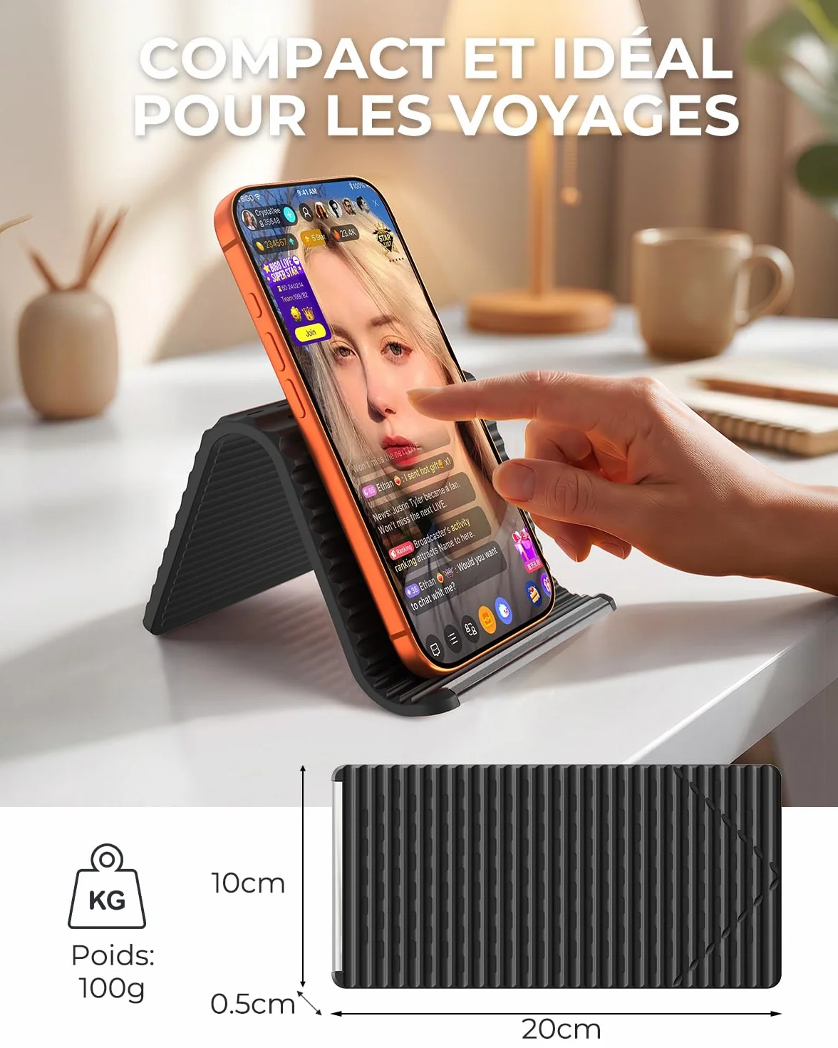 SEANCHEER Support de Téléphone Silicone Souple Pliable Compact Portable Réglable Antidérapant
