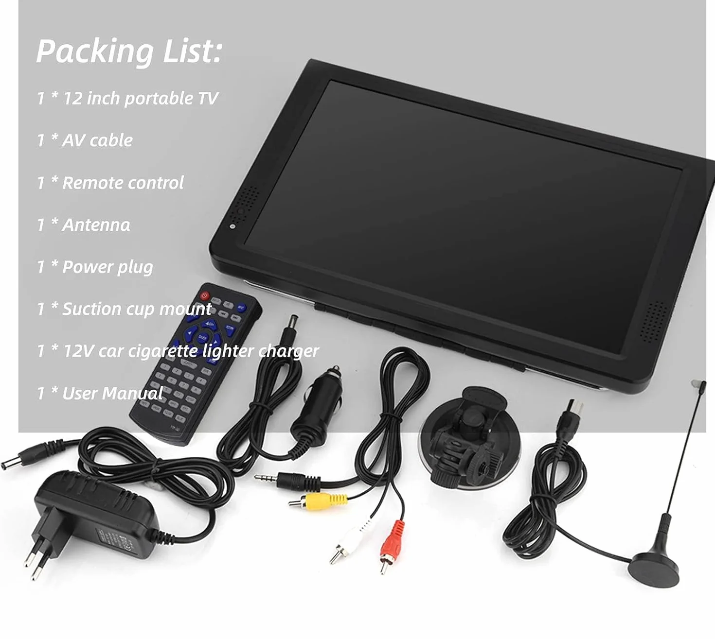 Téléviseur Portable 12 Pouces Analogique-Numérique 1280x800 Rechargeable Batterie 1500 mAh SD USB