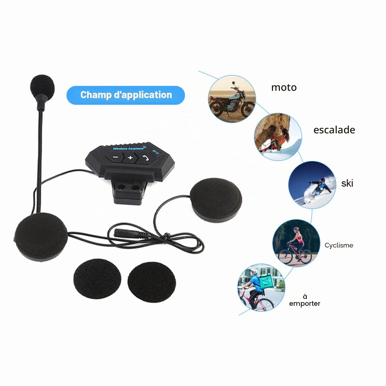 Intercom Moto, BT12 V5.0 + EDR/CSR Casque Bluetooth de Moto, Casques Bluetooth Haut-parleurs Soutien Appels Mains Libres