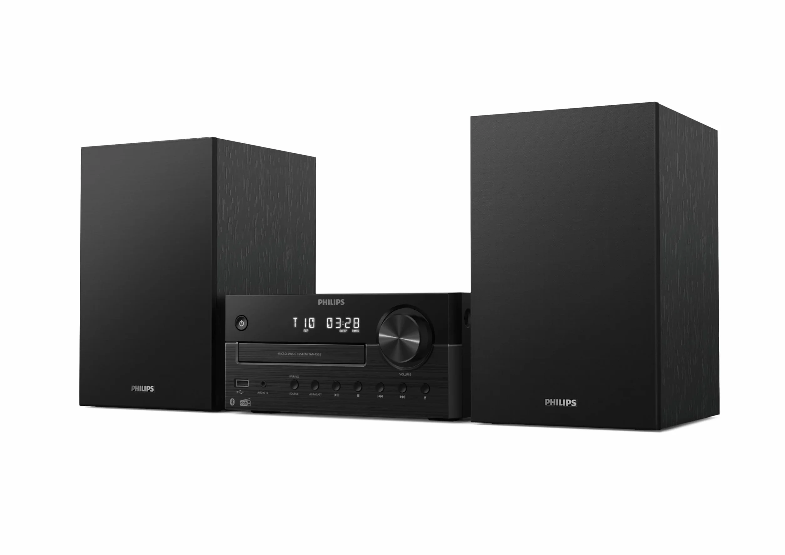 Philips TAM4555M2 Système de microchaîne hi-fi – 100 W, enceintes Bass Reflex, DAB+/FM, CD, USB, entrée audio, Bluetooth 5.4, Auracast, télécommande, préréglages audio numériques, emballage écologique