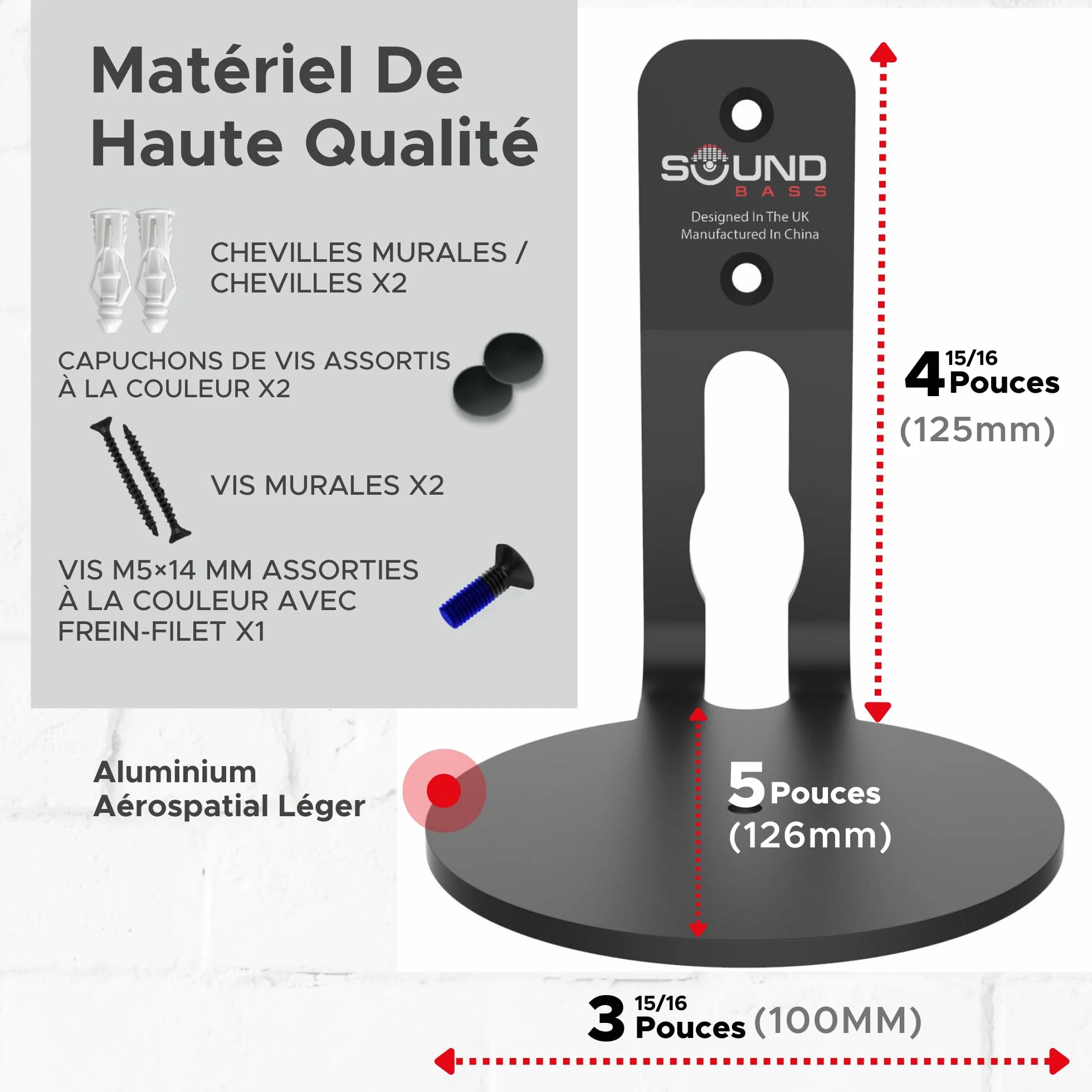 Sound bass Support Mural Era 100 – Profil Bas, Noir, Unité Simple, Compatible avec Sonos ERA100 & Era 100 SL Enceinte, Kit de Fixation Complet Inclus