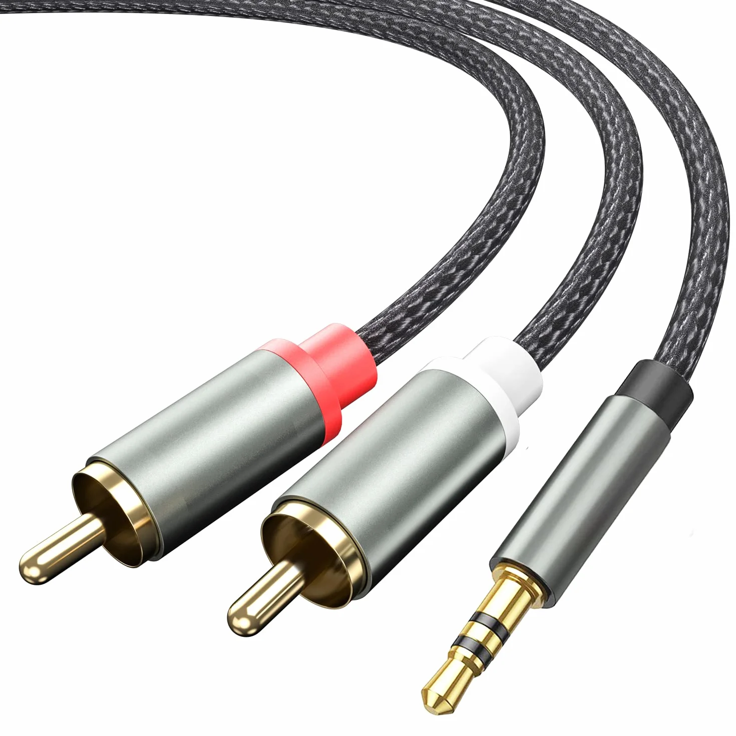 Câble 3,5 mm vers RCA – Adaptateur audio auxiliaire 2 en 1 avec répartiteur Y en nylon tressé – Compatible avec iPhone, smartphones, lecteurs MP3, tablettes, haut-parleurs, home cinéma