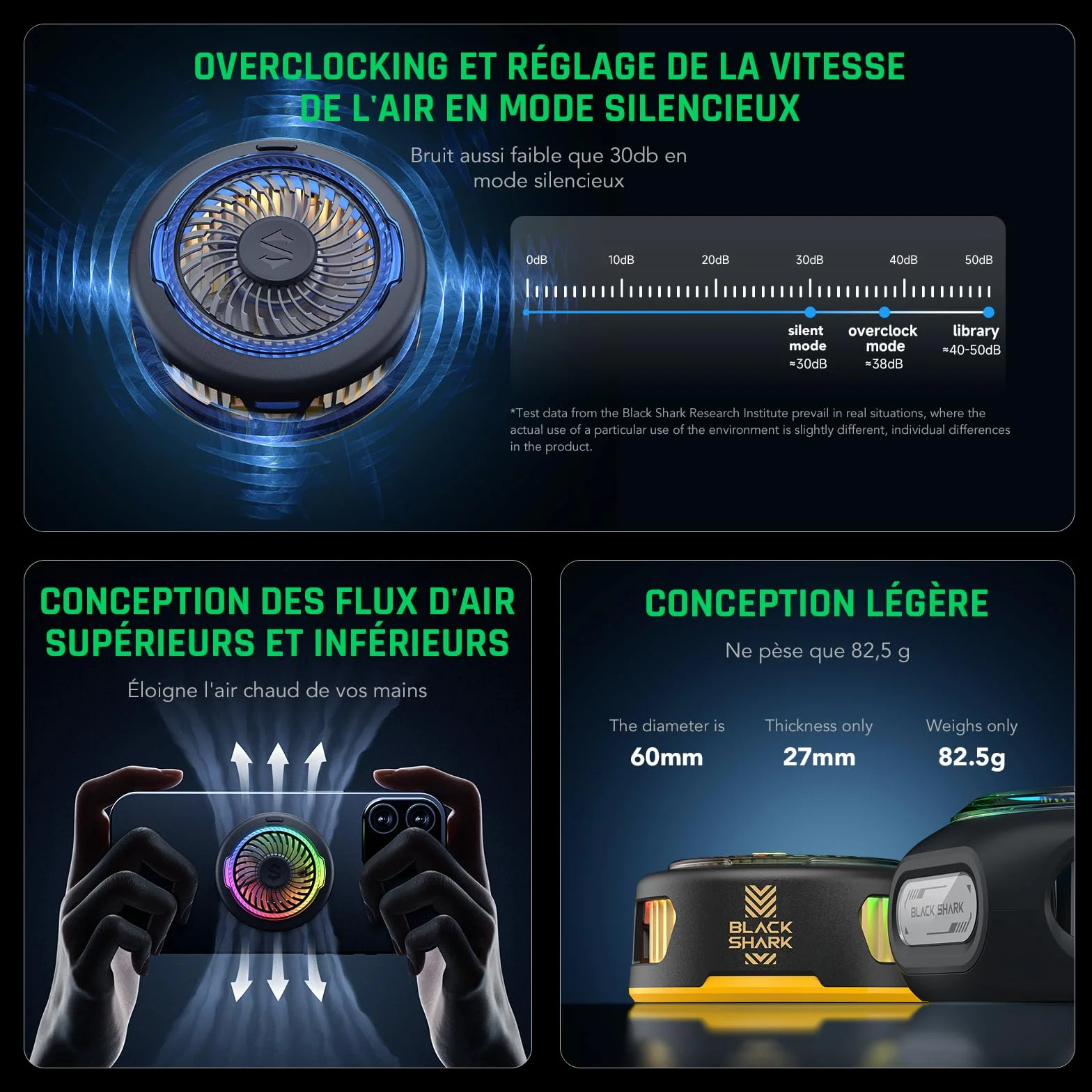 Black Shark FunCooler 5 Refroidisseur Telephone Magnétique, ventilateur telephone portable avec éclairage RGB, Phone Cooler compatible avec la série magnétique iPhone/Android/tablette/iPad (Noir)