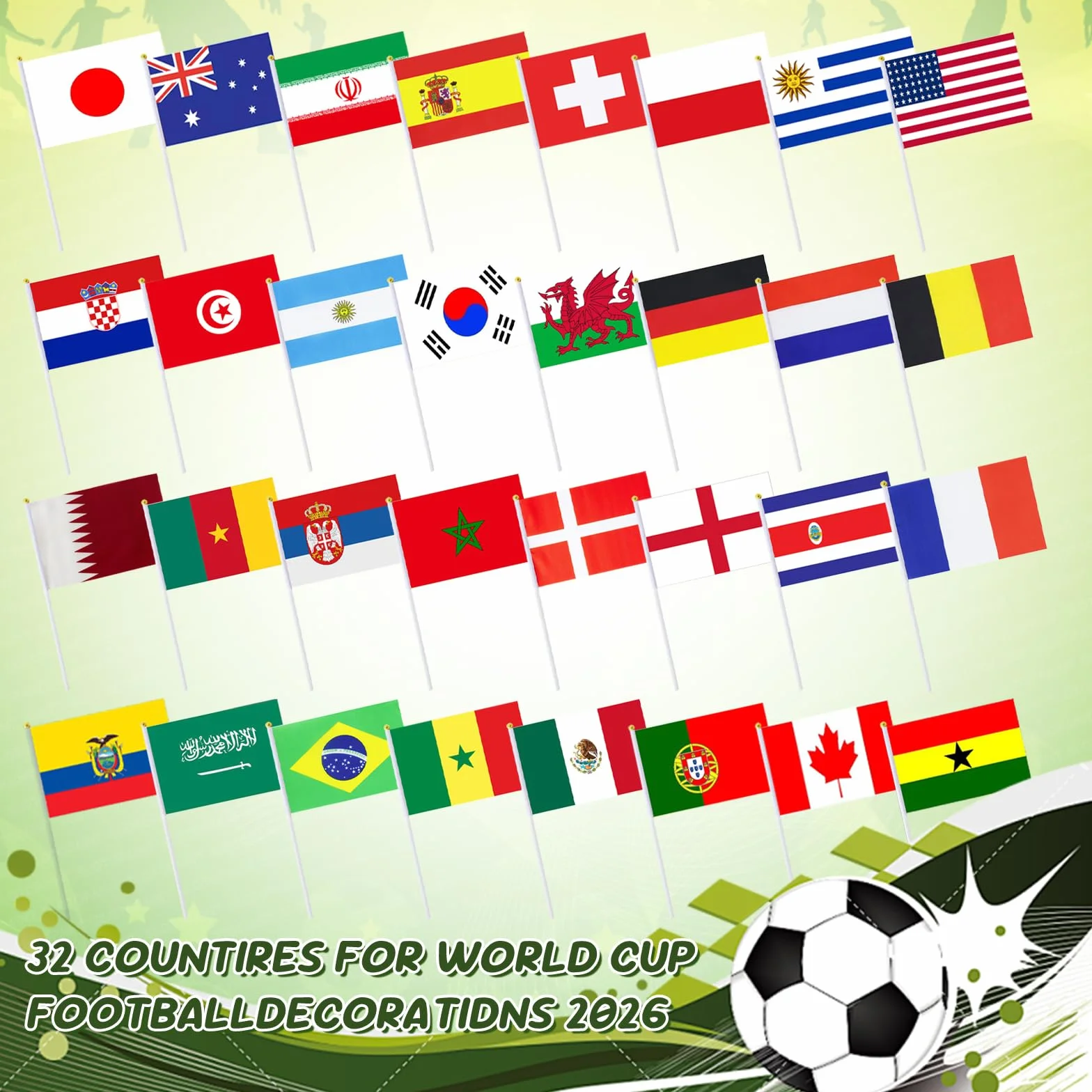 Coupe du Monde 2026 Drapeaux Kit 32 Pays 14x21cm Tissu Polyester Double Face Décorations Football