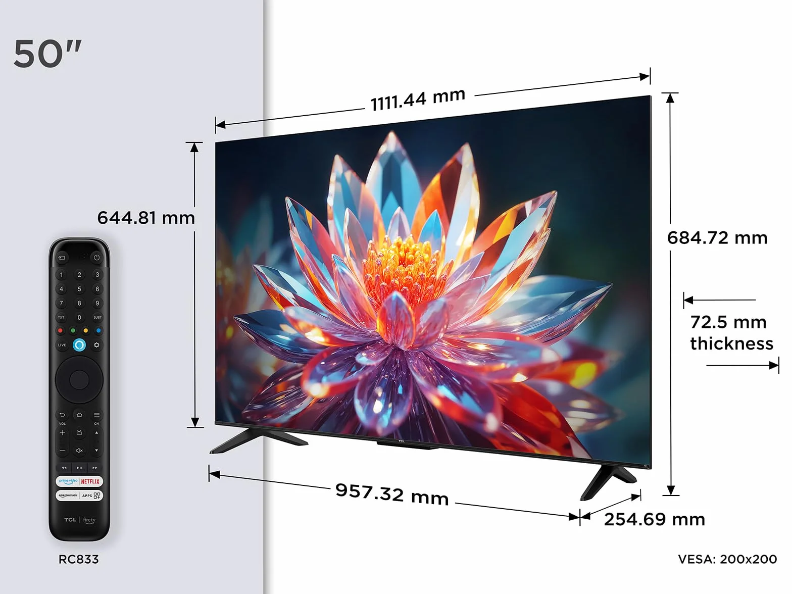 TCL 50T6C 50" QLED 4K HDR TV, Fire TV, Dolby Vision, Atmos, HDR10+