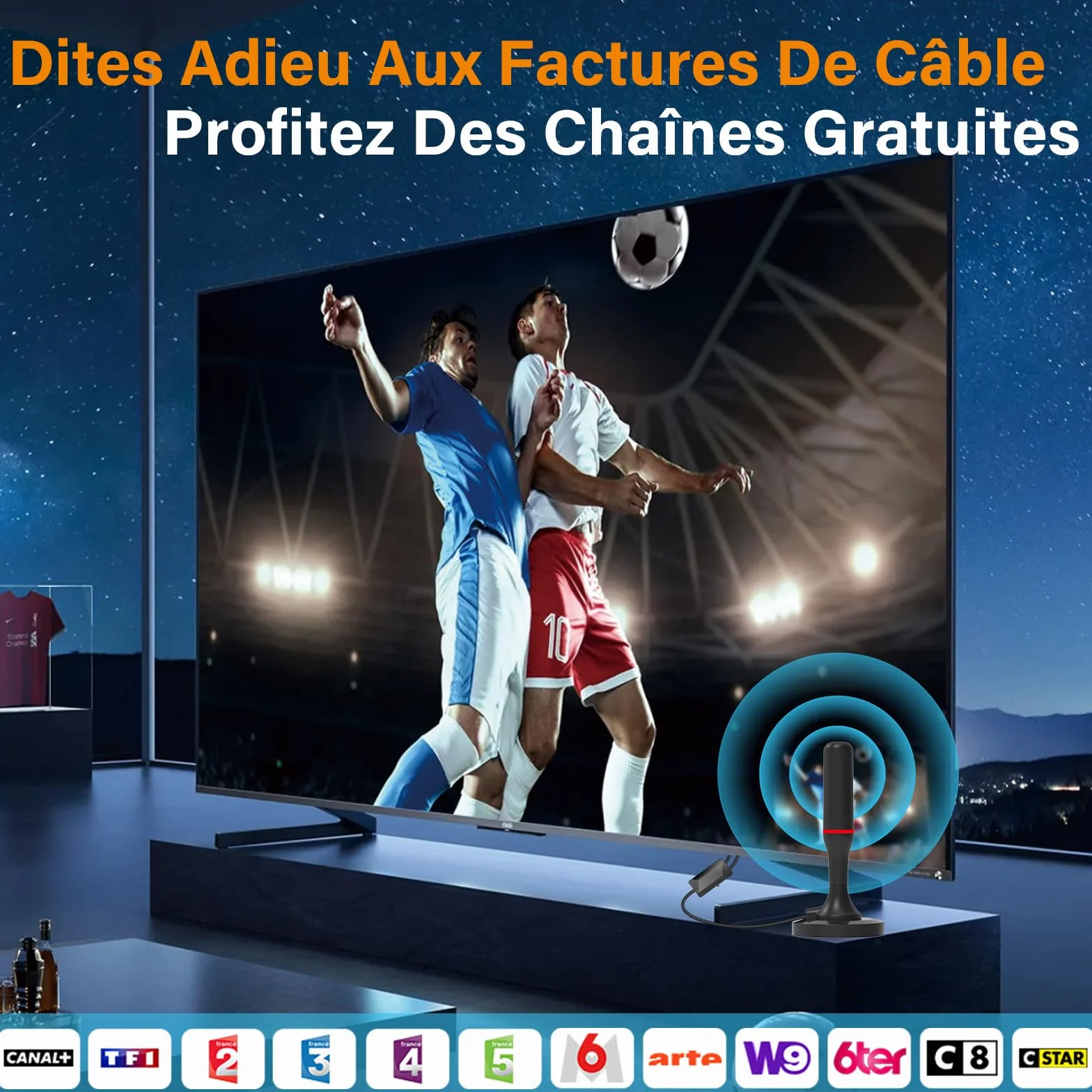 Antenne TV Intérieure Puissante, Antenne TNT Intérieure 2026 HD, Réception Longue Portée 360°, Base Magnétique Forte, Amplificateur Gain Élevé, Compatible 4K 1080P Toutes TV