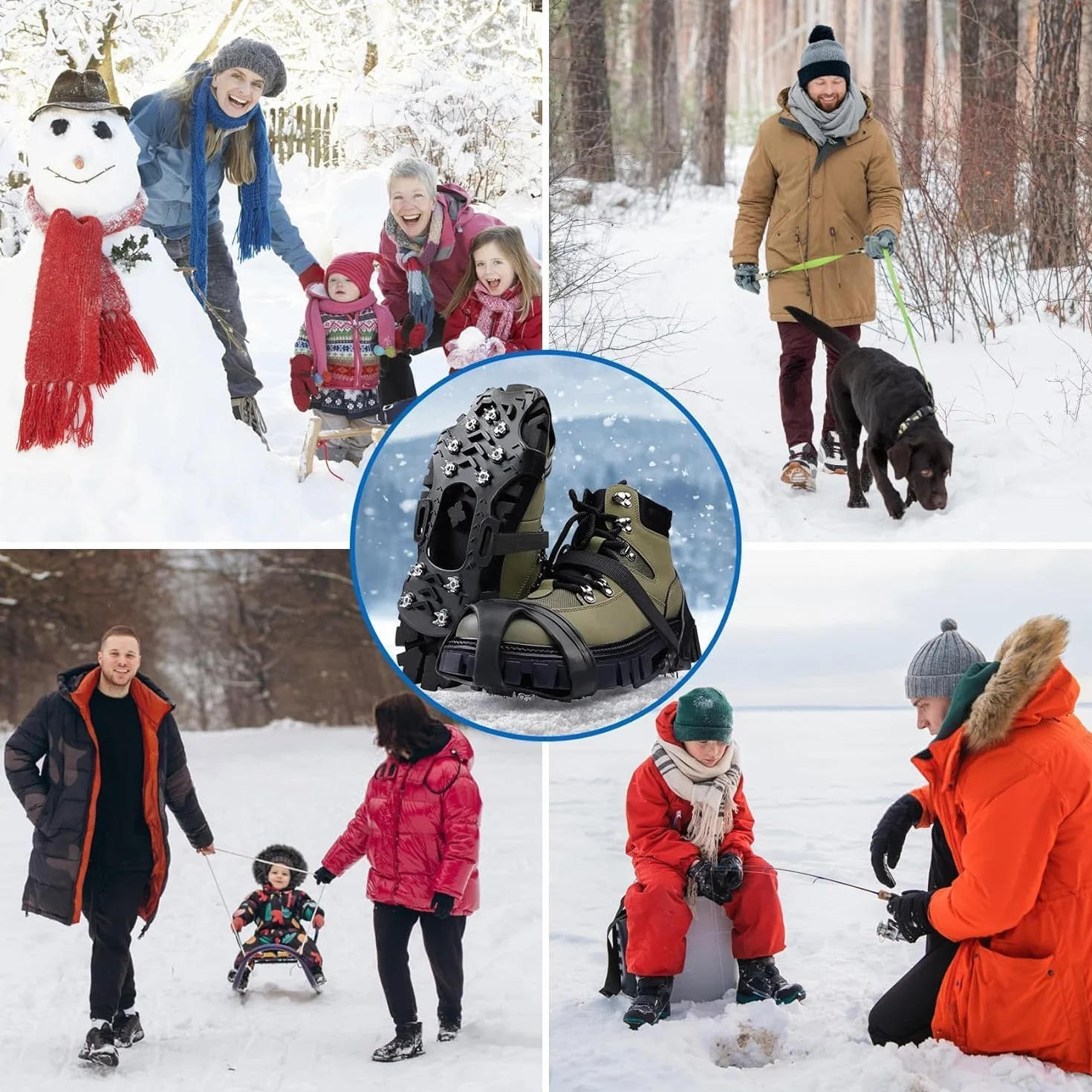 Crampons Chaussures Anti Verglas Neige et Glace Traction Antidérapant Universelles pour Hiver Randonnée Pêche