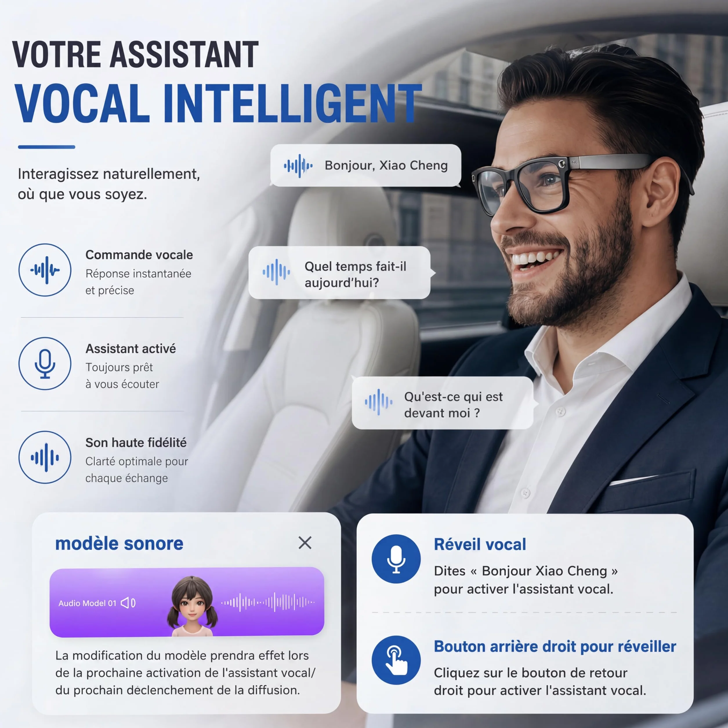 Korons Lunette Connectée Lunettes Connectées avec Assistant Vocal IA Reconnaissance Intelligente Caméra HD Bluetooth Smart Glasses Idéales pour Travail et Voyage (Photochromique)