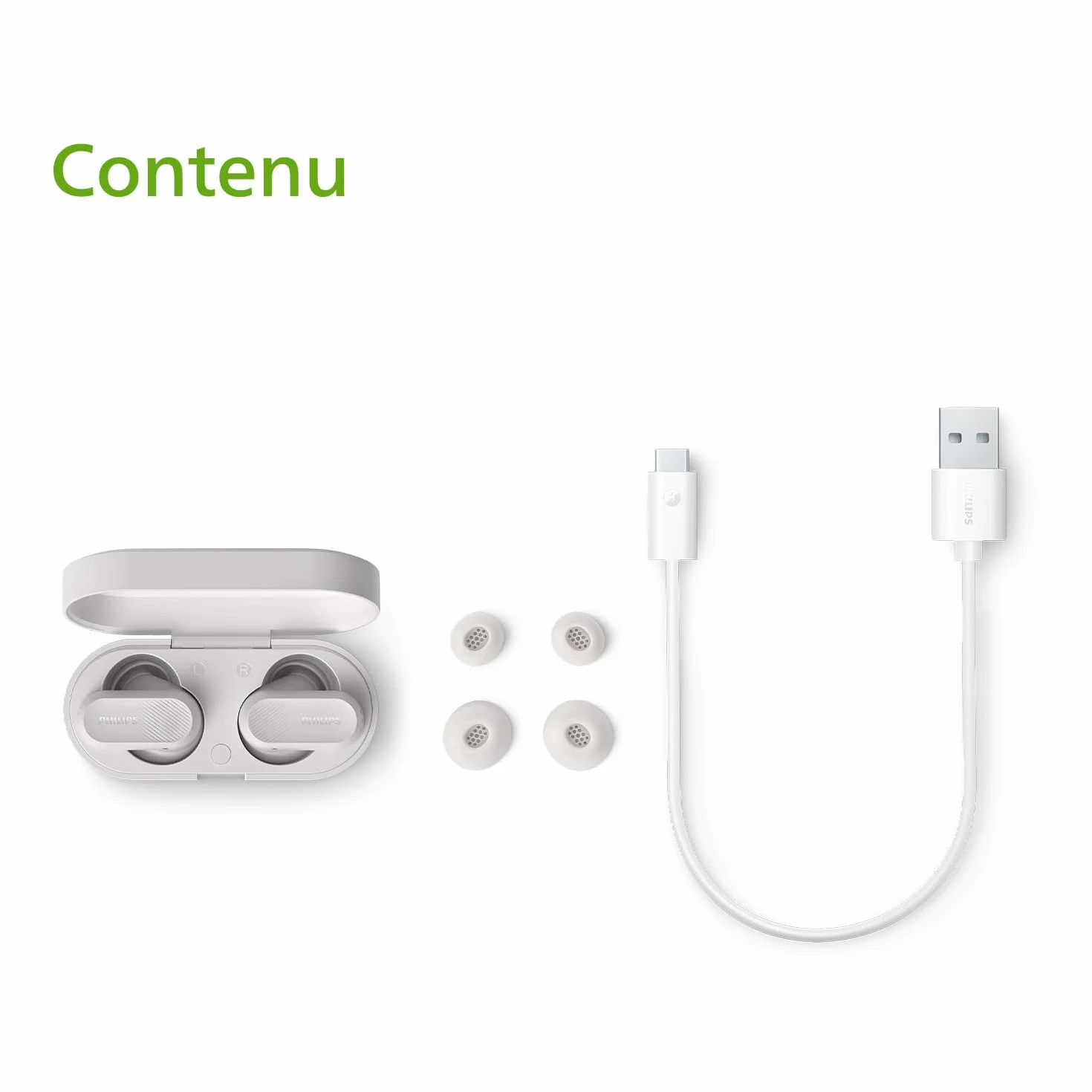 Philips TAT3509WT écouteurs Intra-Auriculaires sans Fil - Casque antibruit, Son Naturel avec Basses dynamiques, appels clairs et étui de Chargement de Poche - Blanc