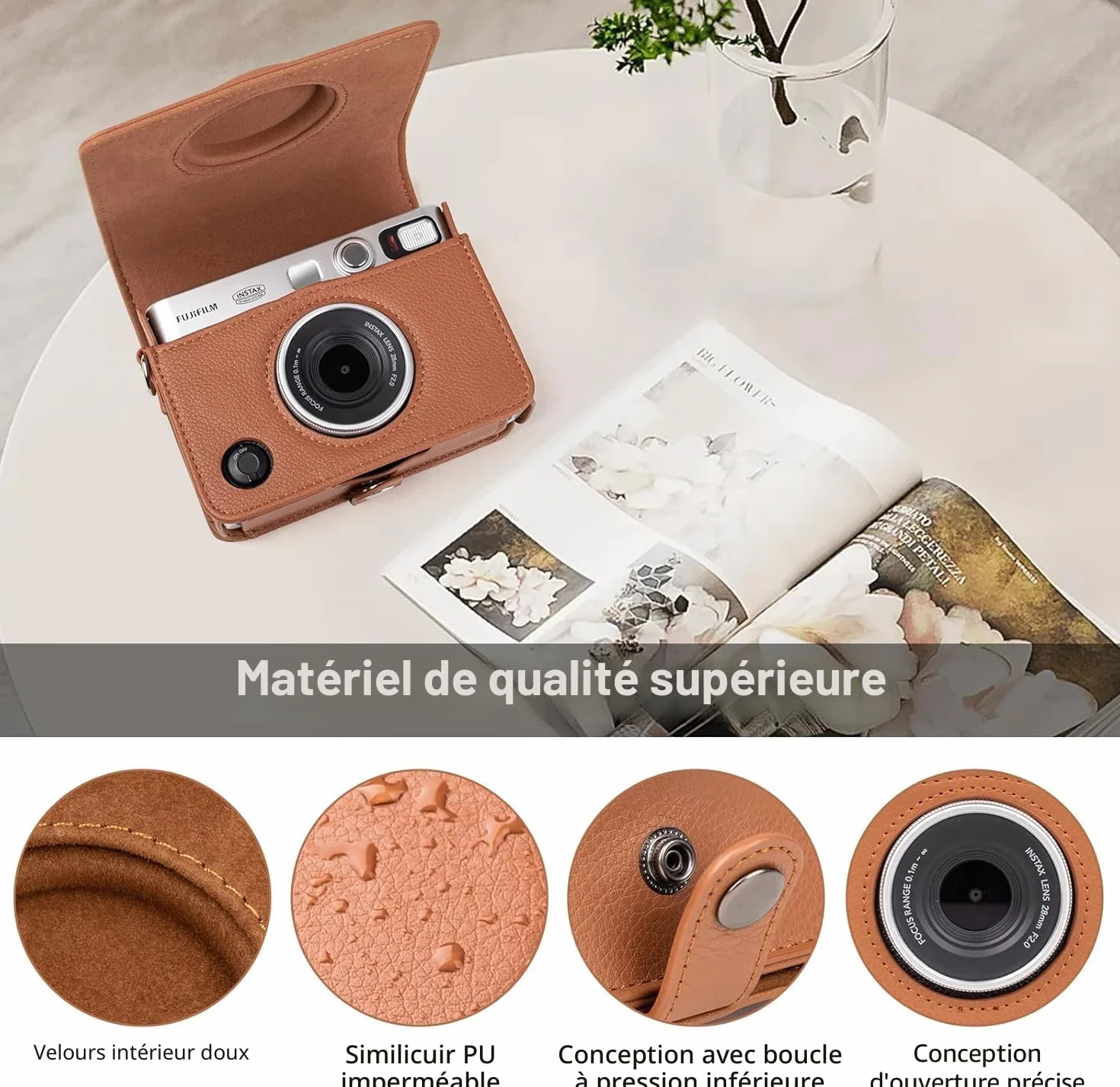 MUZIRI KINOKOO Housse pour instax Mini Evo caméra, Étui de Protection en Cuir PU Compatible avec pour Fuji instax Mini Evo instantané - Mini Evo Case avec Bandoulière