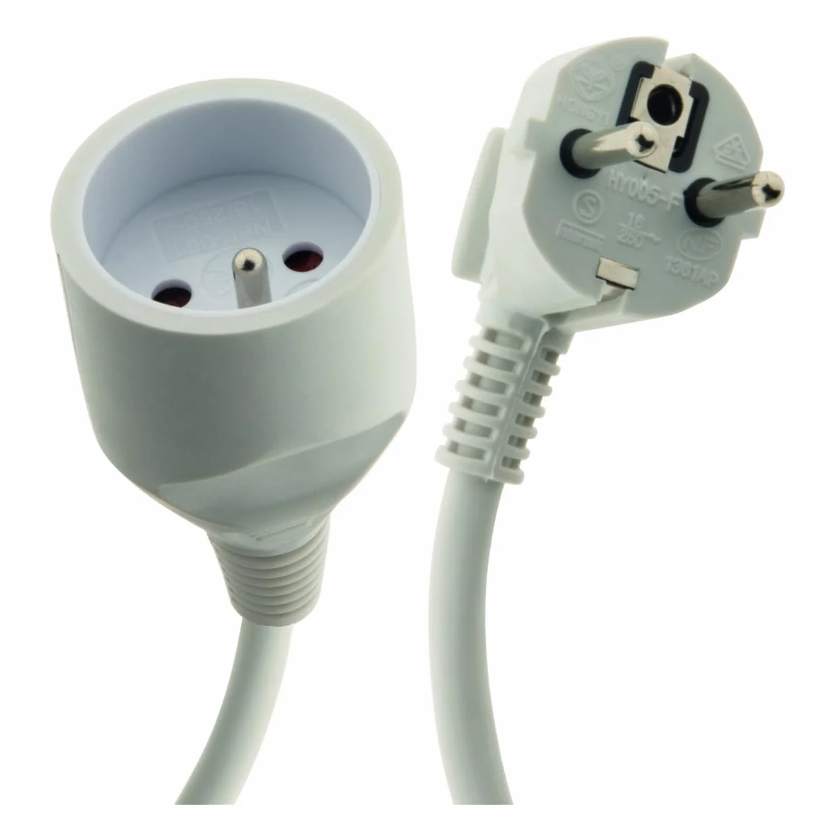 Prolongateur ménager Zenitech 16A HO5VV-F 3G1mm² Blanc 1,90m