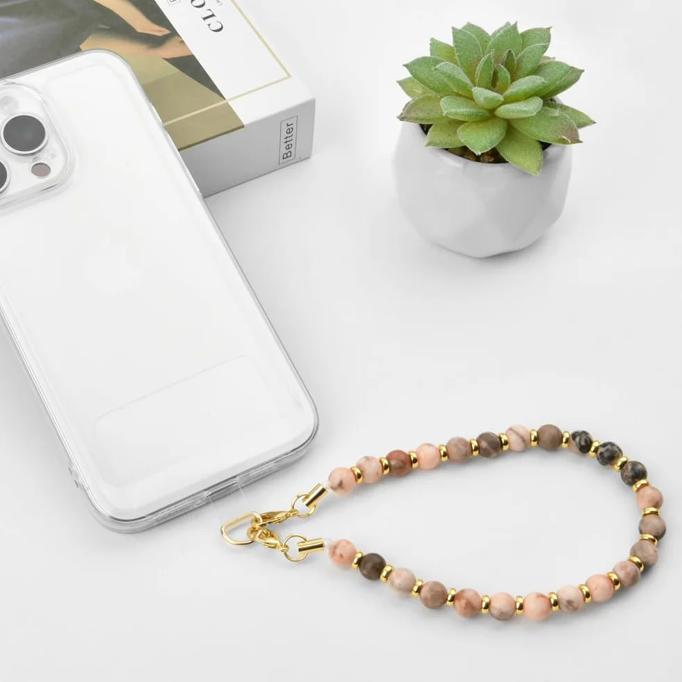 OFFCUP Dragonne Téléphone Portable Anti-Perte Bohème avec Perles Cristal Naturel