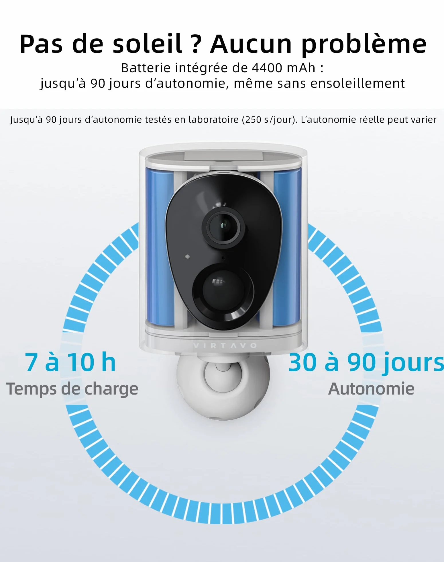 VIRTAVO 2K Camera Surveillance WiFi Extérieure sans Fil Batterie, Vision Nocturne Couleur Starlight, PIR Détection Mouvement, Étanche, Audio Bidirectionnel, VF1