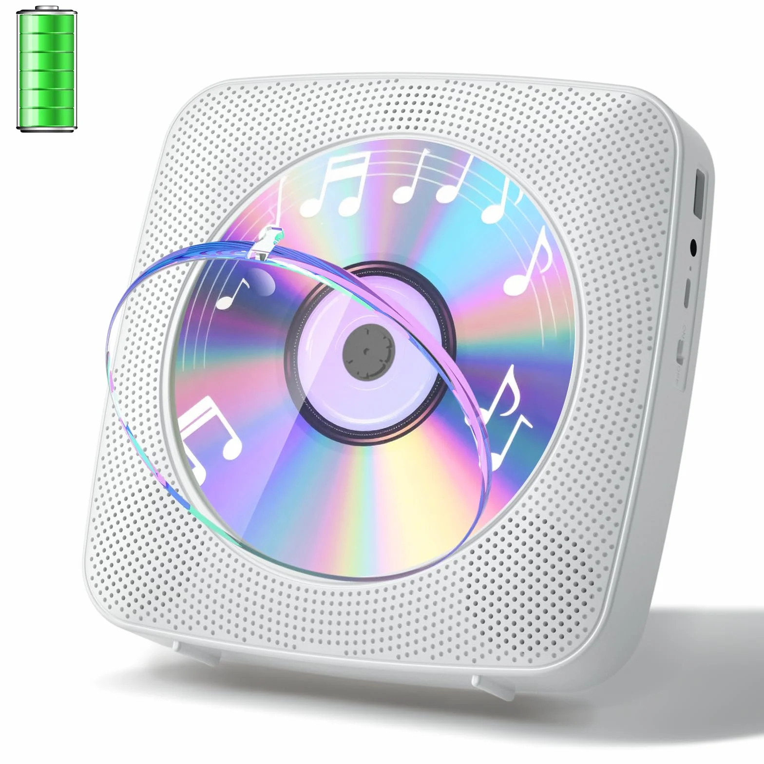 Gueray Lecteur CD Portable Bluetooth 1800mah Lecteur CD de Bureau pour la Maison Lecteurs CD avec Deux Haut - parleurs Télécommande Housse Anti-poussière Affichage Radio FM Minuterie USB Aux-Blanc