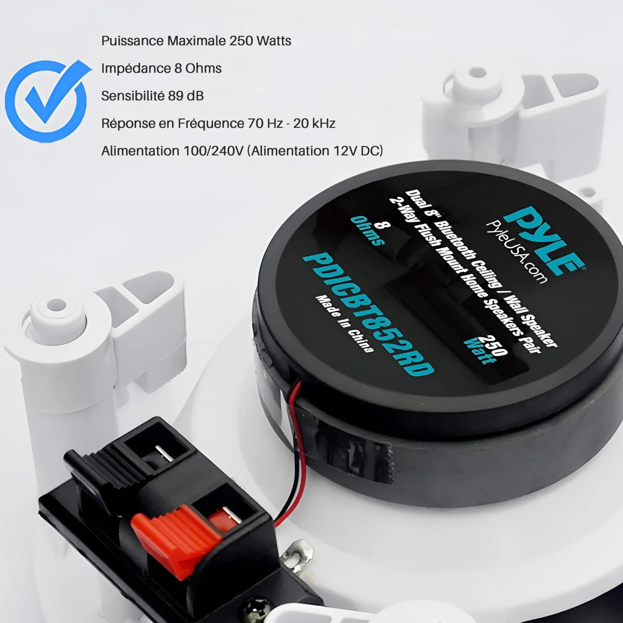 Pyle Enceintes Bluetooth 2 Voies à Encastrer Mur/Plafond avec Connexions Rapides et Grilles Interchangeables