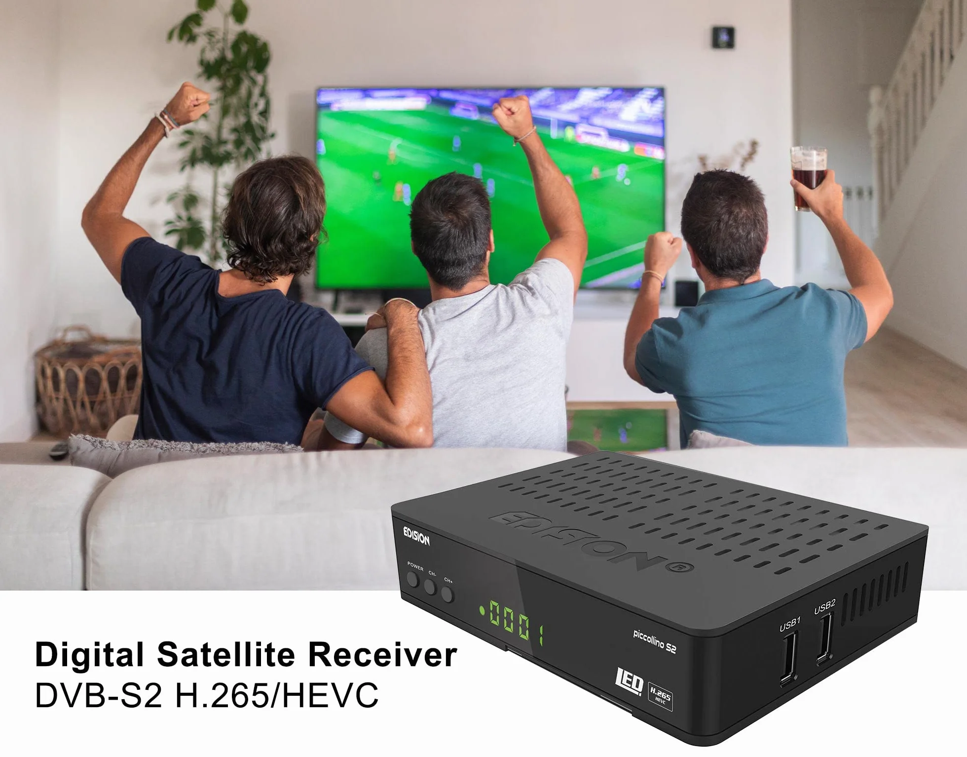 EDISION PICCOLLINO S2, récepteur Full HD, pour DVB-S2 H265 HEVC, 2in1 IR Remote control