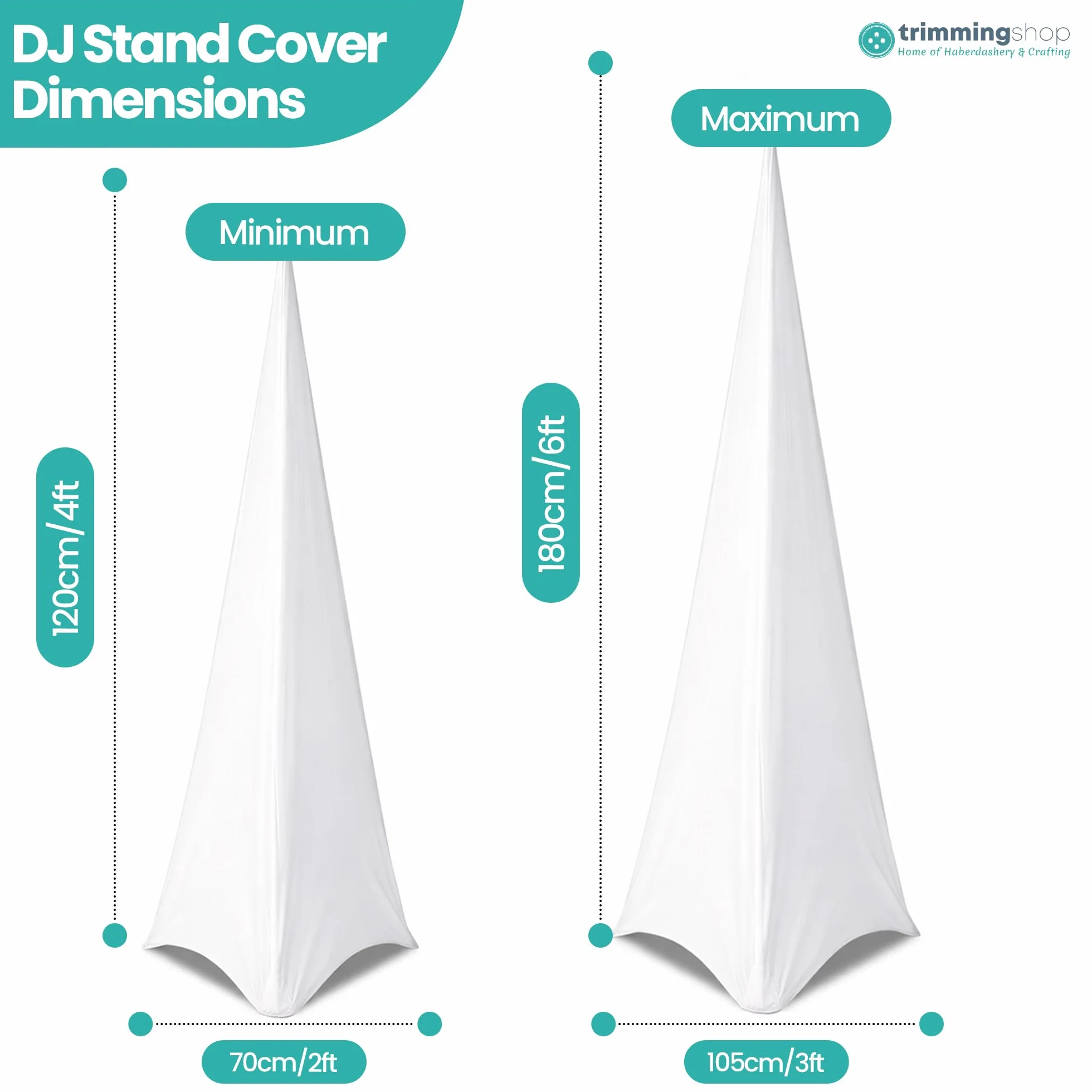 Trimming Shop Housse blanche triple face étirable pour trépied de haut-parleur DJ pour anniversaires, mariages, réceptions, banquets, fêtes, événements spéciaux, lavable, 2 pièces