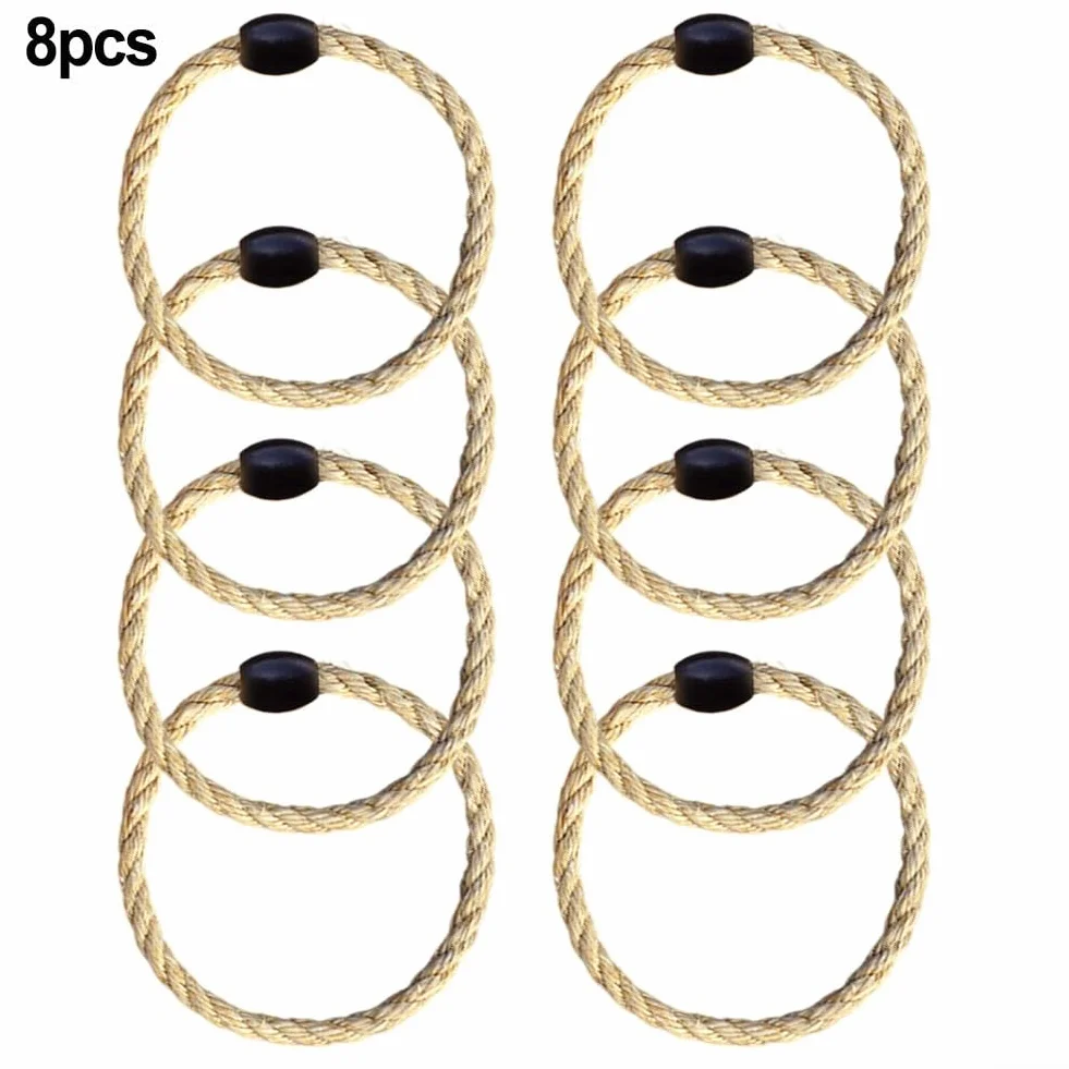 Jeu de lancer d'anneaux 8 pièces corde chanvre perles bois extérieur jardin fêtes enfants