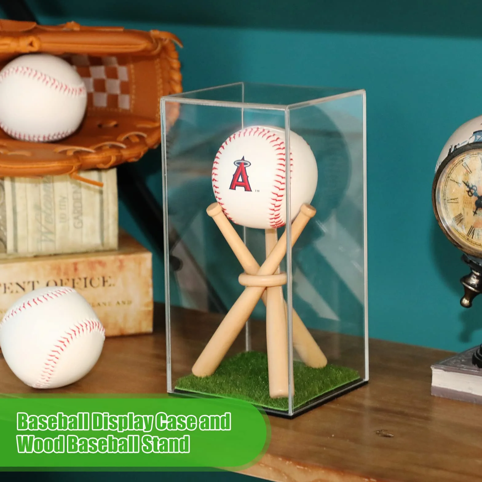 Vitrine de Baseball en Bois et Acrylique avec Support pour Ballon, Mini Présentoir de Batte