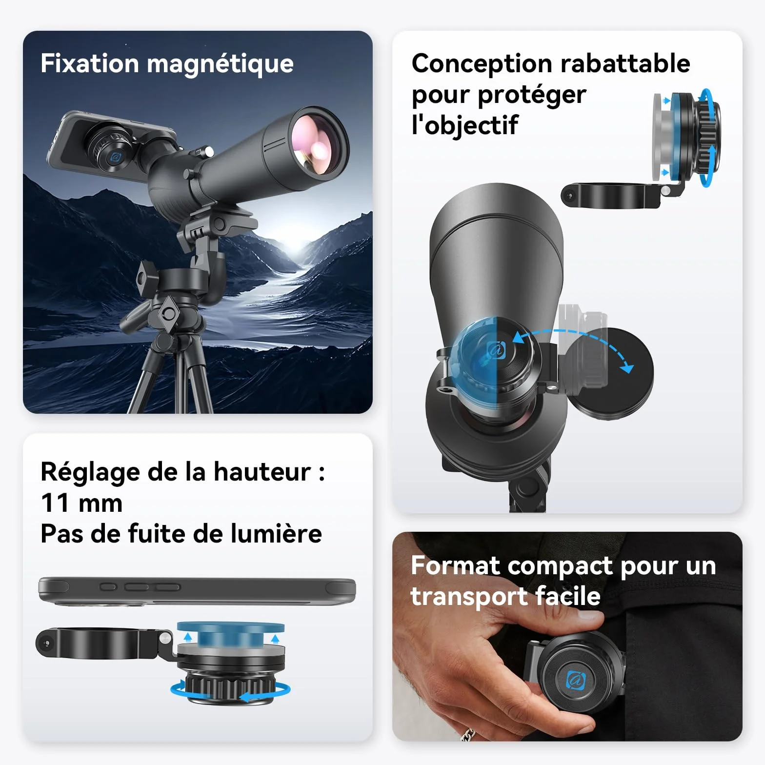 APEXEL Adaptateur Universel magnétique pour téléphone Portable pour Jumelles, monoculaires, Observation des Oiseaux et microscopes - Adaptateur oculaire de 45 à 55 mm - Compatible avec Tous Les