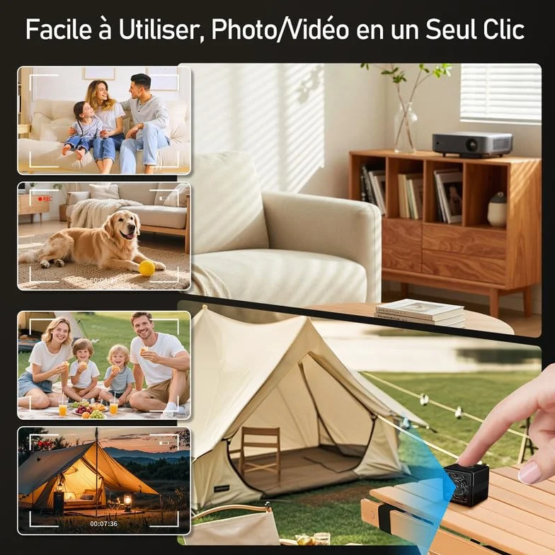 Camera Espion sans Fil 1080P-Mini Caméra Cachée Discrète avec Détection Mouvement et Vision Nocturne, Caméra Surveillance Intérieure Sans Internet ni App, Autonomie Longue Durée pour Maison Exterieur