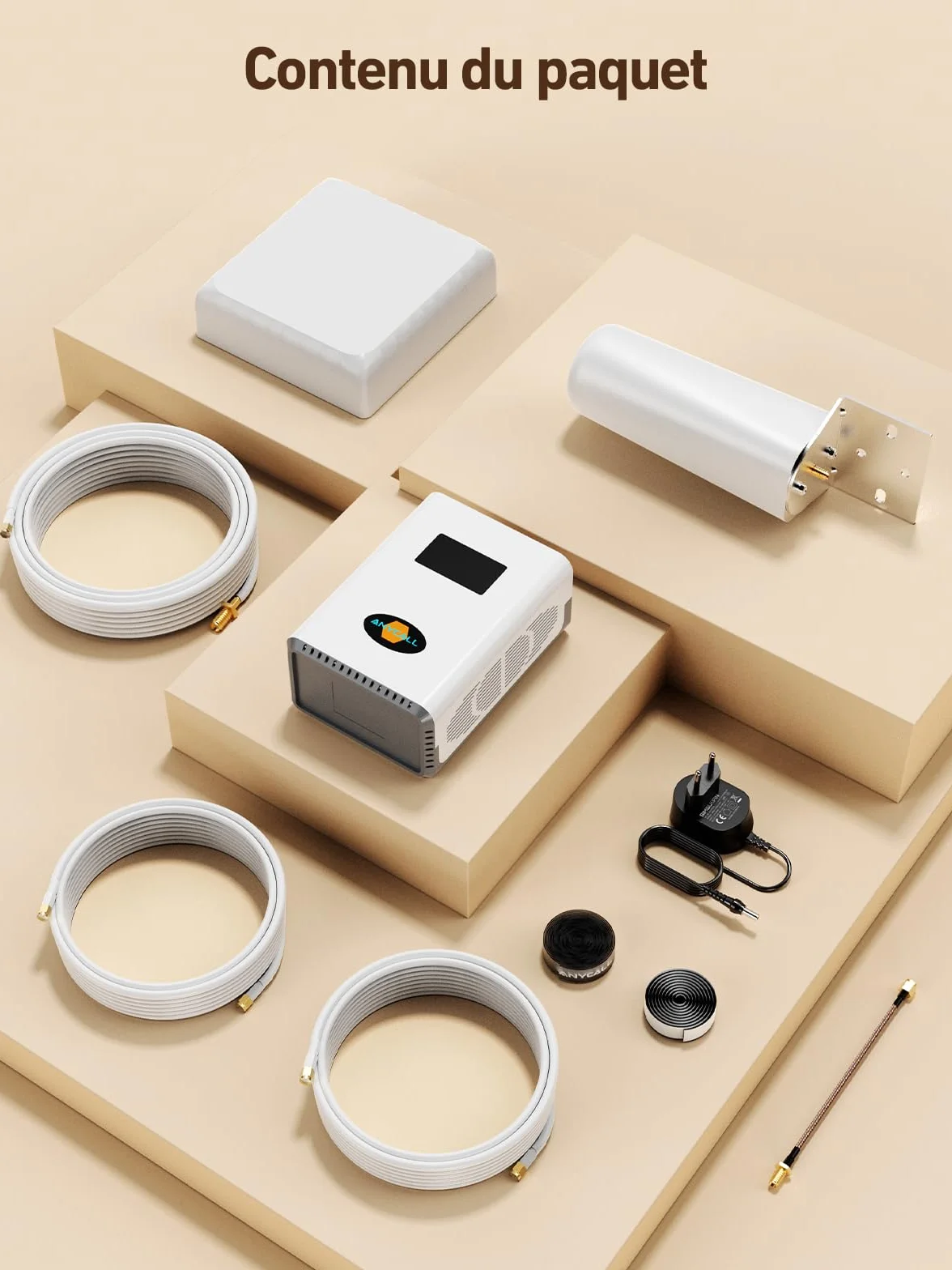 Amplificateur 5G 4G LTE 3G GSM sur la Bande 1, 3, 7 et 8 pour la Maison, pour Orange SFR Free Bouygues Télécom et Plus, Amplificateur Reseau Mobile avec Antenne Omnidirectionnelle