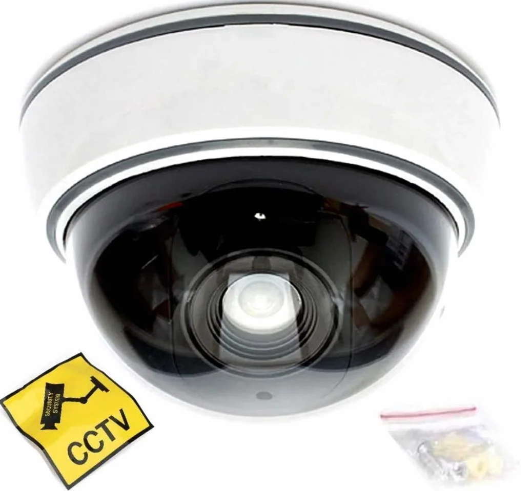 Caméra factice avec objectif, lumière LED rouge, vidéosurveillance, imitation réaliste, pour mur, plafond, blanche
