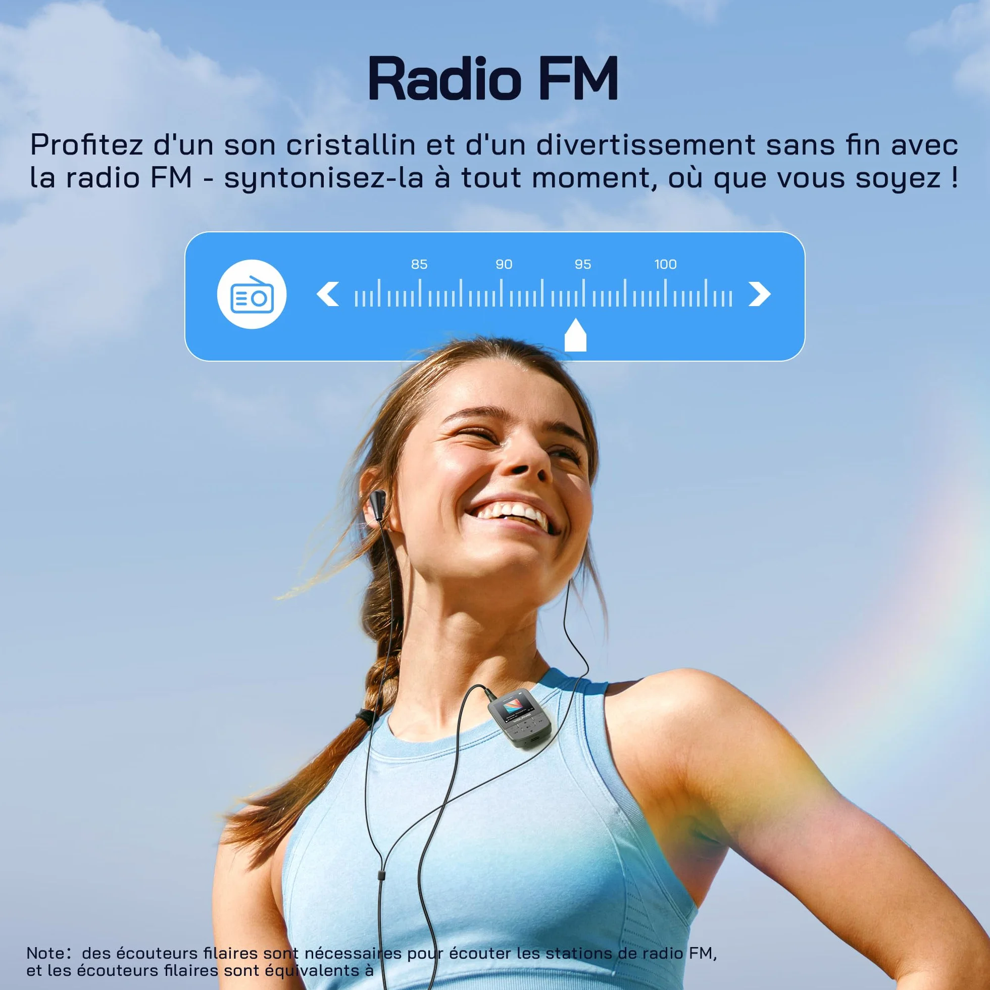 WOLFANG Lecteurs MP3 avec Bluetooth 5.2, Clip Sport, Taille Mini, Poids 28,3 g, Radio FM HiF, enregistreur Vocal, Jusqu'à 128 Go, sans Carte mémoire, écouteurs Inclus, Vert Kaki