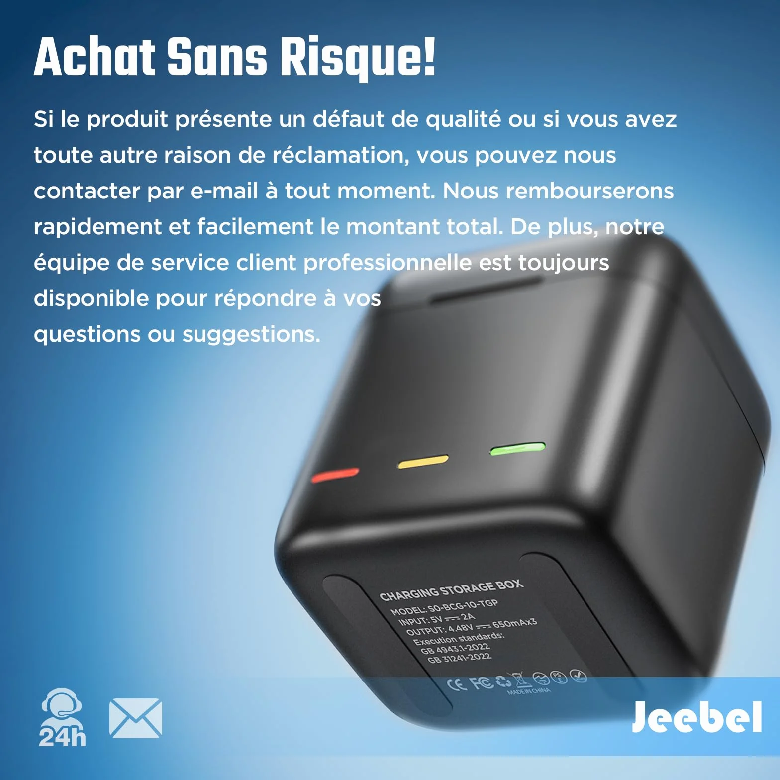 Jeebel Chargeur de batterie pour GoPro Hero 13 Black - Chargeur 3 canaux rapide 2,4 A USB-C - Compatible GoPro Hero 13 Black