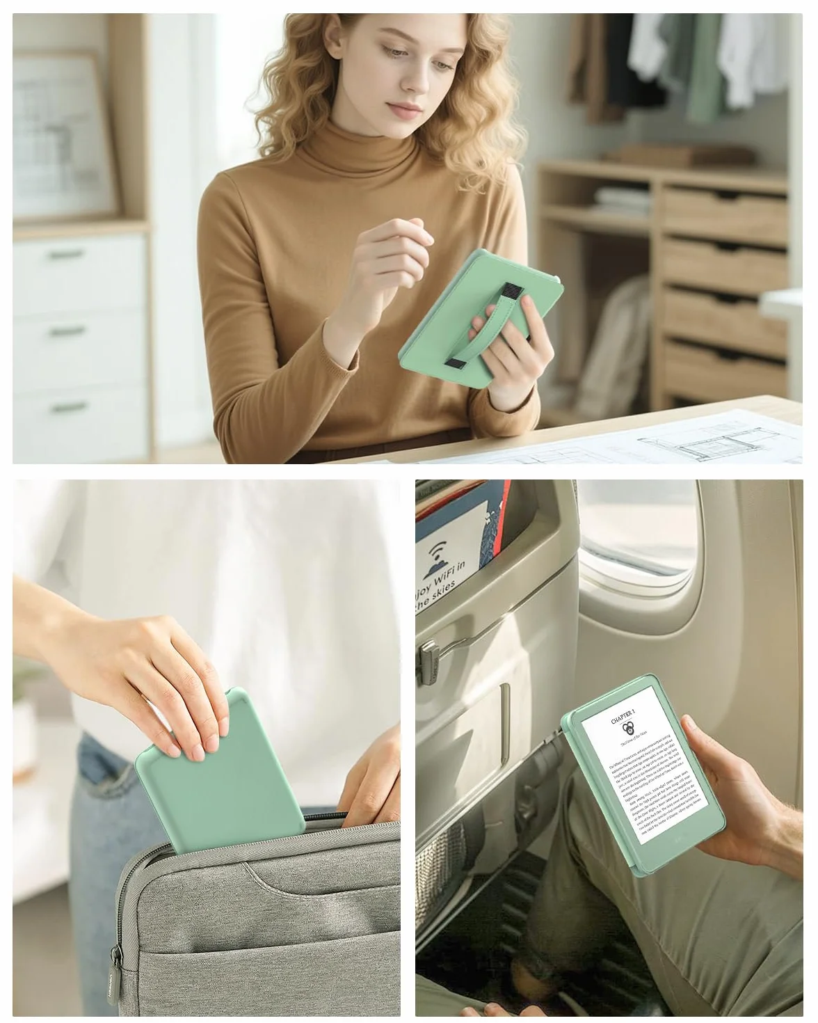 MoKo Étui pour 6" All-New Kindle (11ème Génération - 2024/2022), Couverture de Coque Légère avec Sangle de Poignée Auto Réveil/Sommeil pour Kindle 11e Génération 2024 e-Reader, Agave Vert