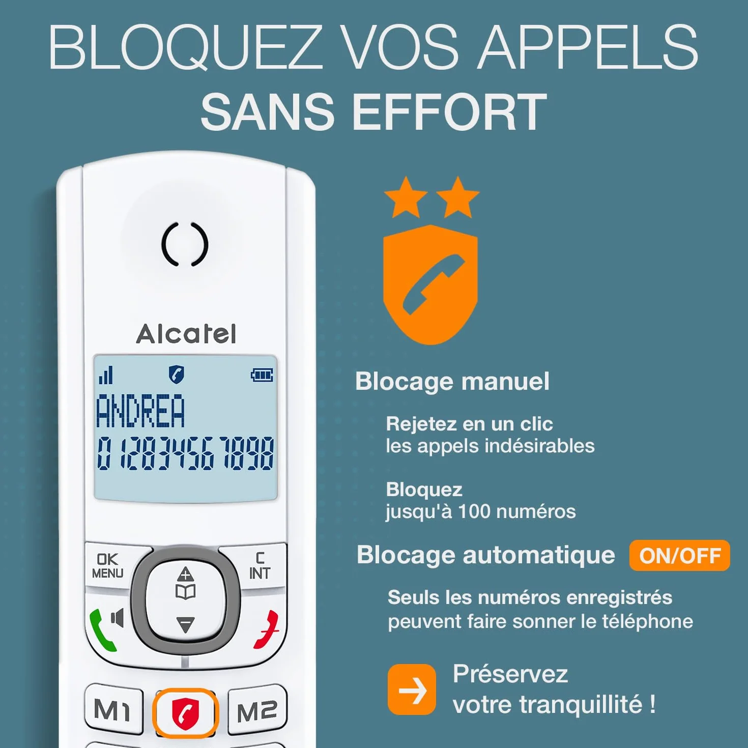 ALCATEL F530 Voice Trio Téléphone Fixe Sans Fil DECT avec Répondeur Grand Écran Rétroéclairé Haut-Parleur Blocage Appels 3 Combinés Blanc/Gris