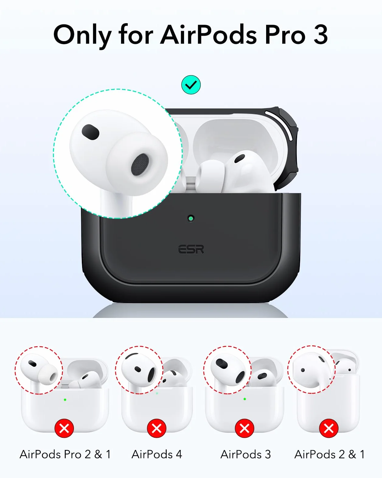 ESR Coque AirPods Pro 3 Compatible MagSafe Protection Intégrale Cordon Noir