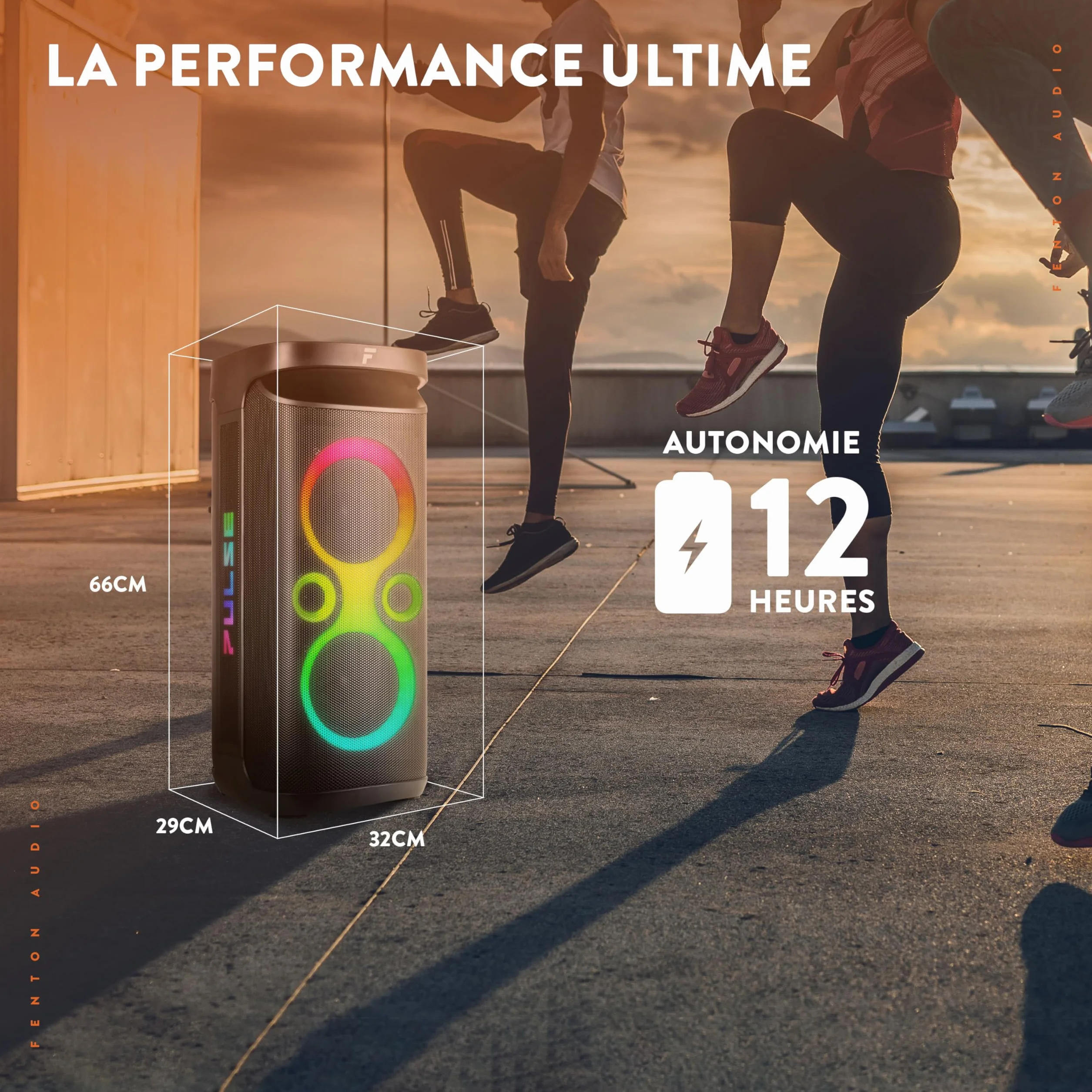 Fenton Pulse130 Enceinte de Soirée Lumineuse Bluetooth - 260 Watts, Batterie Longue Autonomie 12H, Résistance aux Éclaboussures IPX4, Idéale pour Toutes Vos Soirées en Intérieur ou Exterieur
