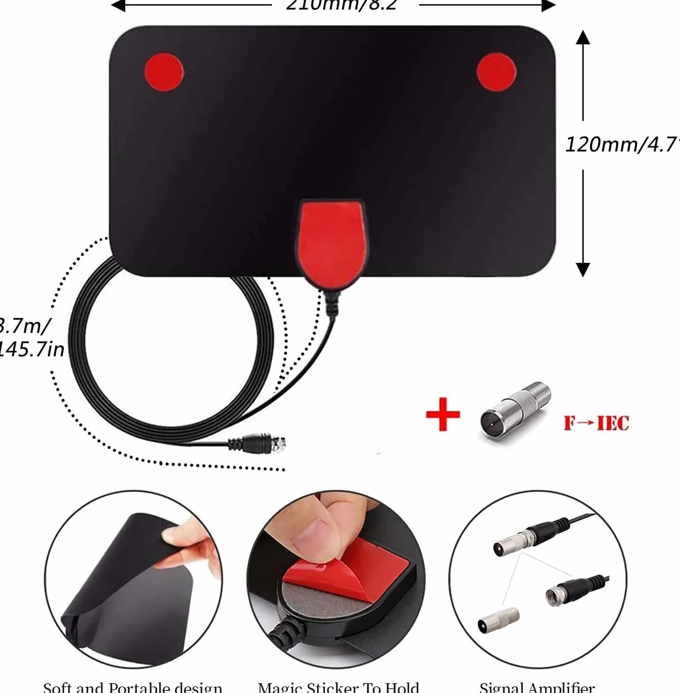 Antenne TV Intérieur Puissante 120km HDTV 4K 1080P Antenne TNT Interieur pour Chaîne Locale Postuler à Tous Les Téléviseurs