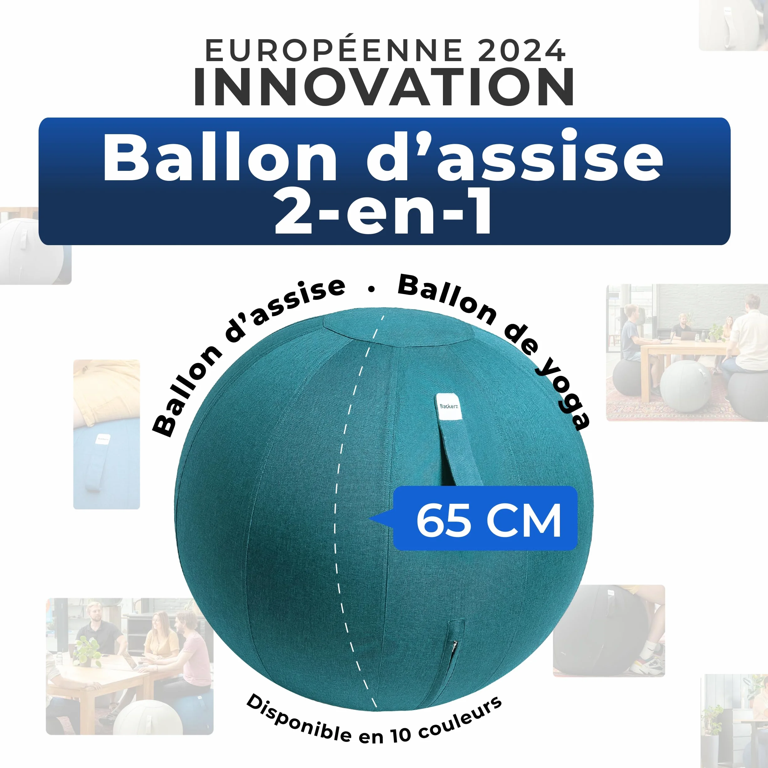Ballon Ergonomique Bureau 55CM 65CM 75CM Capacité 110kg Housse Lin Lavable Bonne Posture