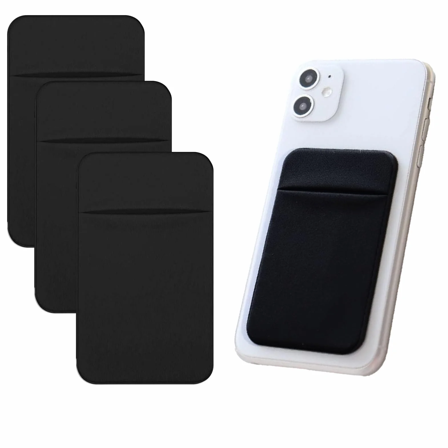 Lot de 3 Porte-Cartes pour Téléphone Portable avec Autocollant Adhésif, Noir