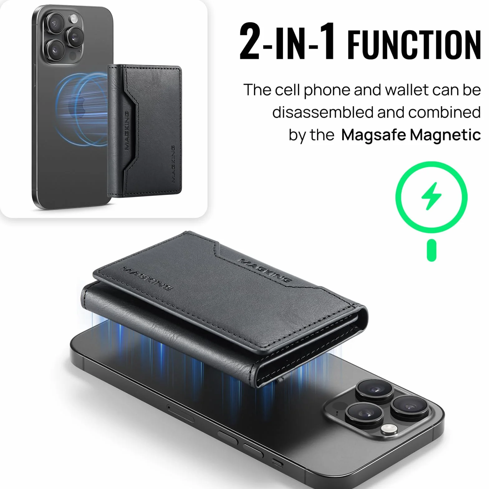 Portefeuille Cuir PU RFID 8 Cartes pour iPhone 17/16/15/14/13/12 Marron