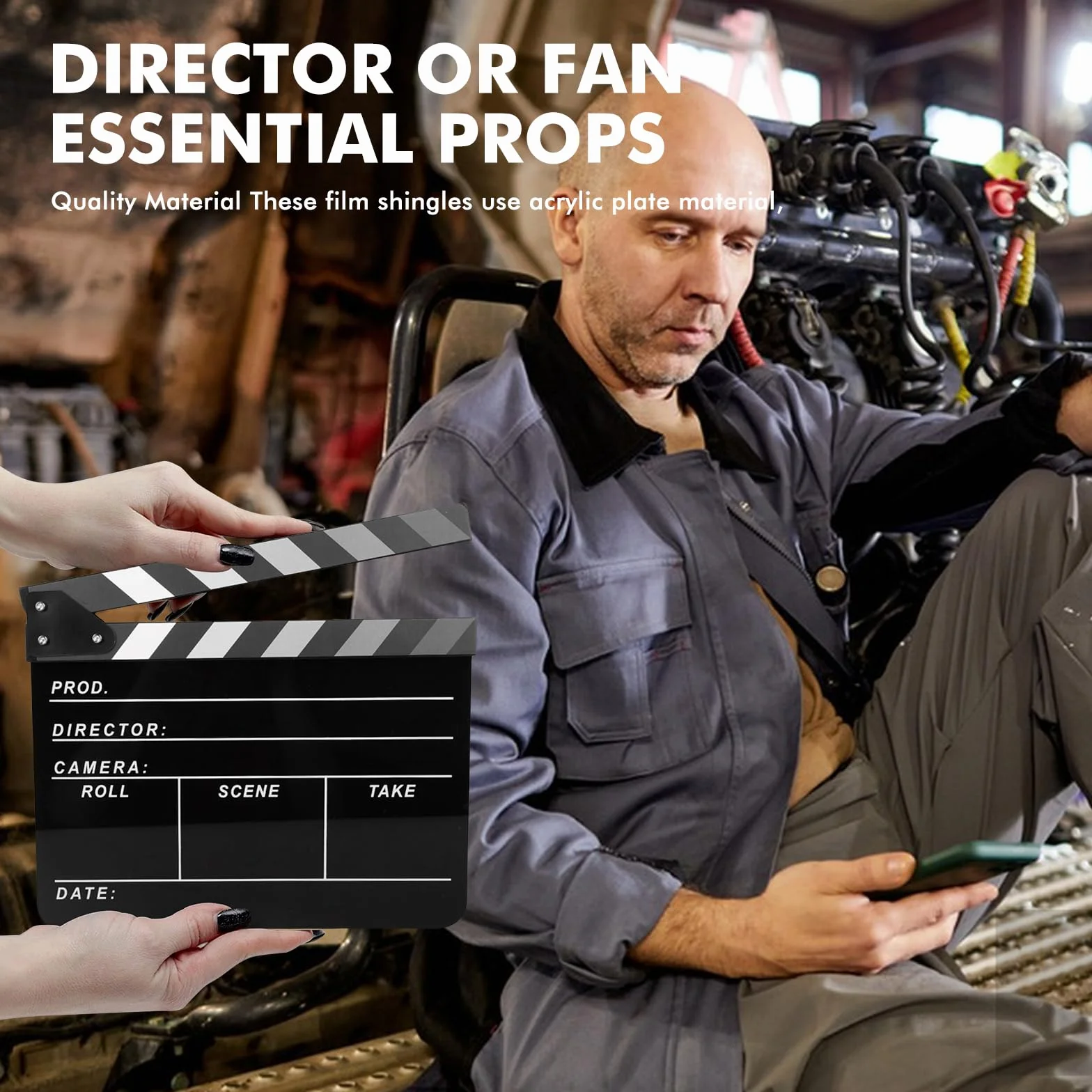 Filmregisseur Plaque de bardeaux : plastique acrylique Clapet de réalisateur avec gomme magnétique et stylos, Clapet acrylique facile à nettoyer pour les séries TV de films publicitaires (30 x