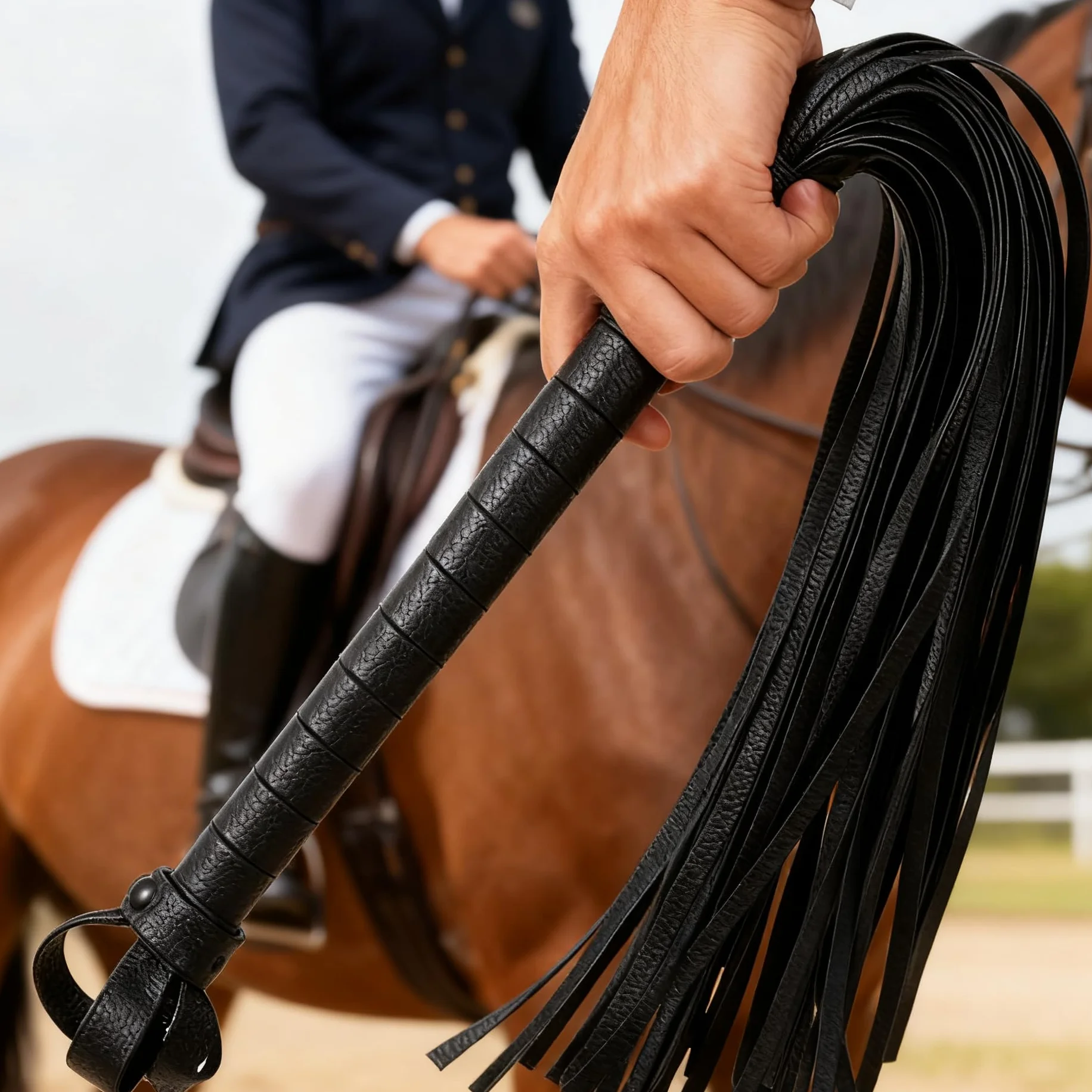 Formist Noir Fouet De Cheval en Cuir Frangé pour Sports d'Équitation Plein Air