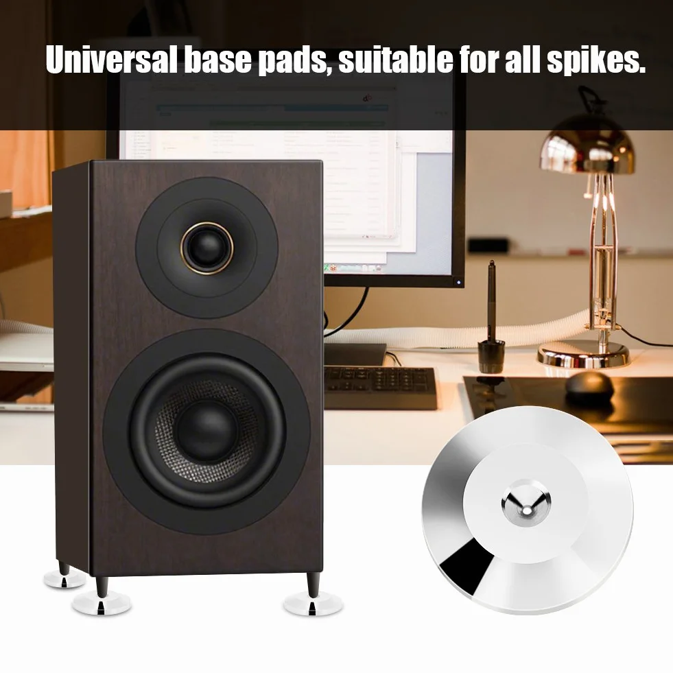 Shock Base Pad de Haut-Parleur, 8PCS Pointes de Haut-parleurs Spikes, HiFi Haut-Parleur Amplificateur Audio CD Isolation Pied Cône Pieds Antichoc Base Pad pour Amplificateur, CD(Argent)